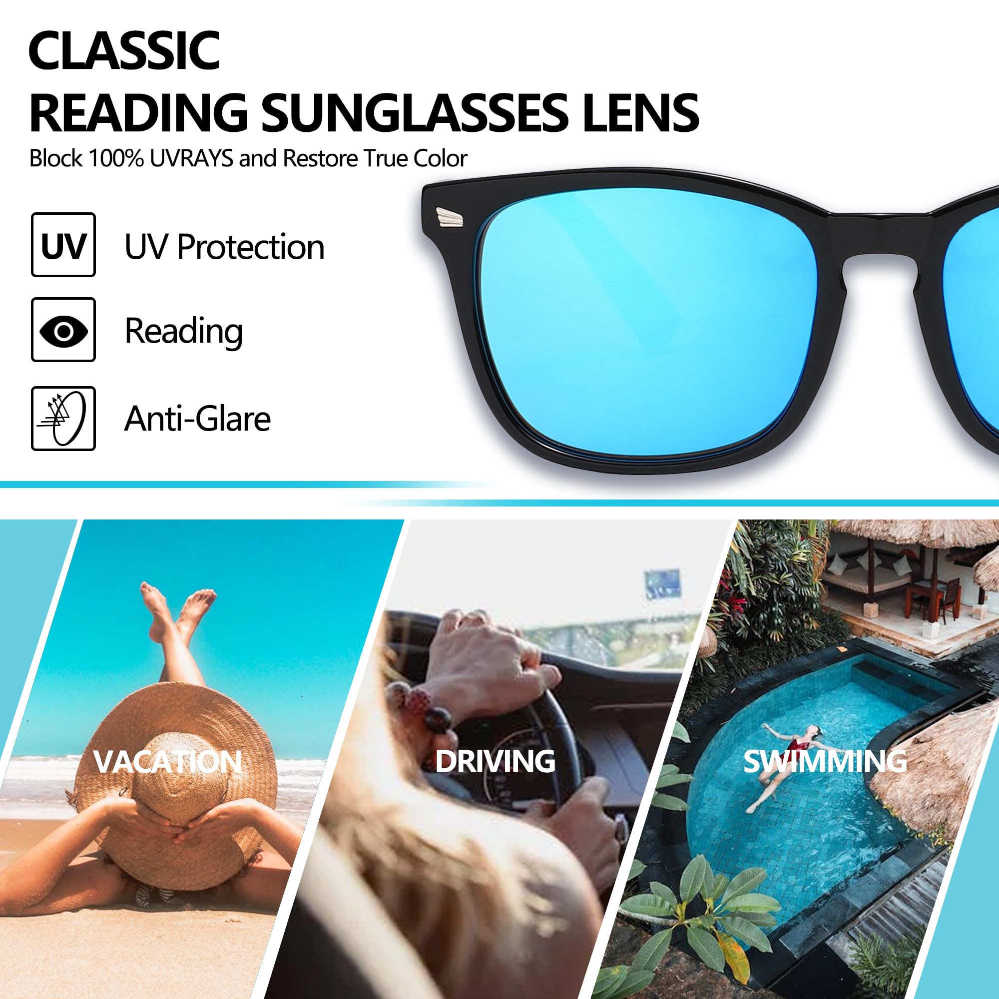 3 Pack Reader Sunglasses For Women Classic Retro Reading Sunglasses UV400 With Metal Hinge