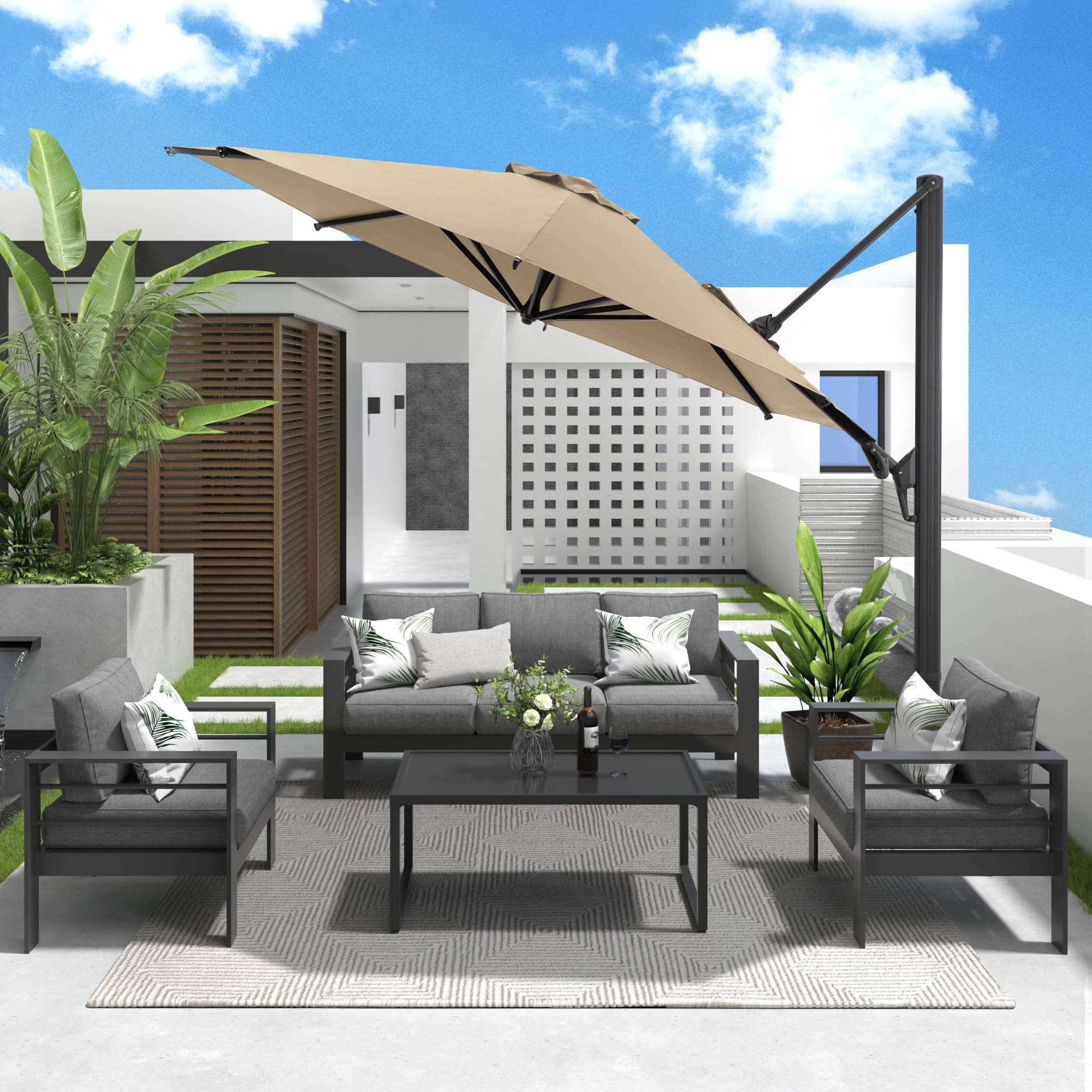 SUNVIVI OUTDOOR Outdoor Patio Umbrella, Patio Umbrella, Market Umbrella, Large Outdoor Umbrella, Metal Pole Umbrella with Push Button Tilt and Crank, Polyester Canopy