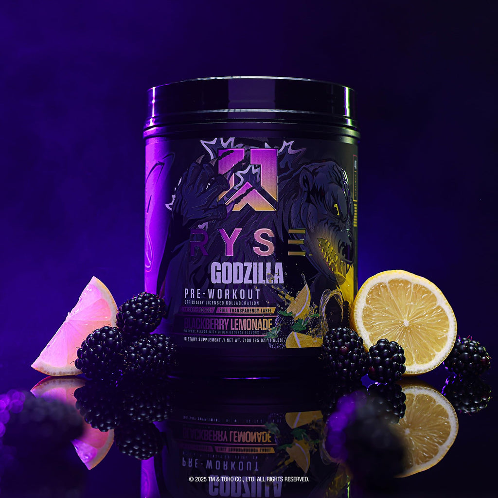RYSE Godzilla X Noel Deyzel Pre Workout Powder - BlackBerry Lemonade - 400mg Caffeine, High Stim Pre-Workout for Men & Women with Citrulline & Beta Alanine - Energy, Pump & Focus - 20/40 Servings