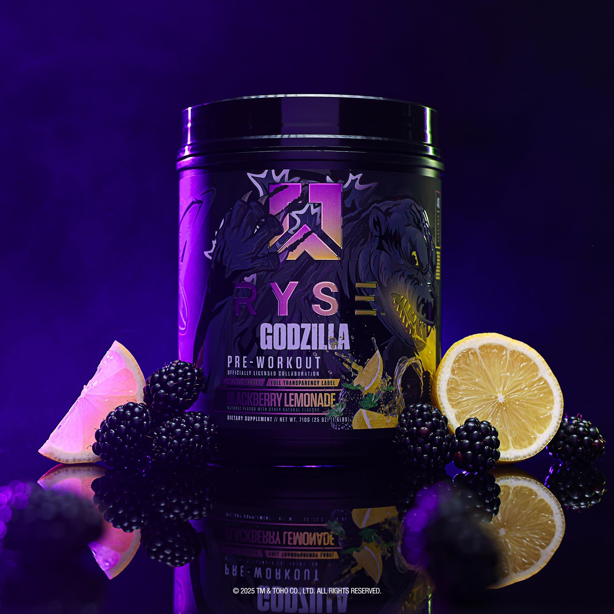 RYSE Godzilla X Noel Deyzel Pre Workout Powder - BlackBerry Lemonade - 400mg Caffeine, High Stim Pre-Workout for Men & Women with Citrulline & Beta Alanine - Energy, Pump & Focus - 20/40 Servings