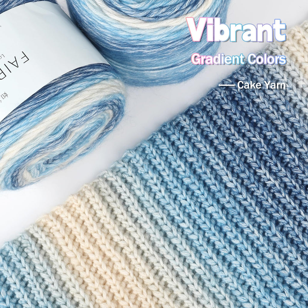 Katech Fairyland Yarn for Crocheting Knitting-Gradient Yarn Cake-4 Pack of 100g/3.52 oz-Soft DK Light Weight #3-60% Cotton 30% Acrylic 10% Wool-Perfect for Scarves, Shawls, Blankets and Garments(A)