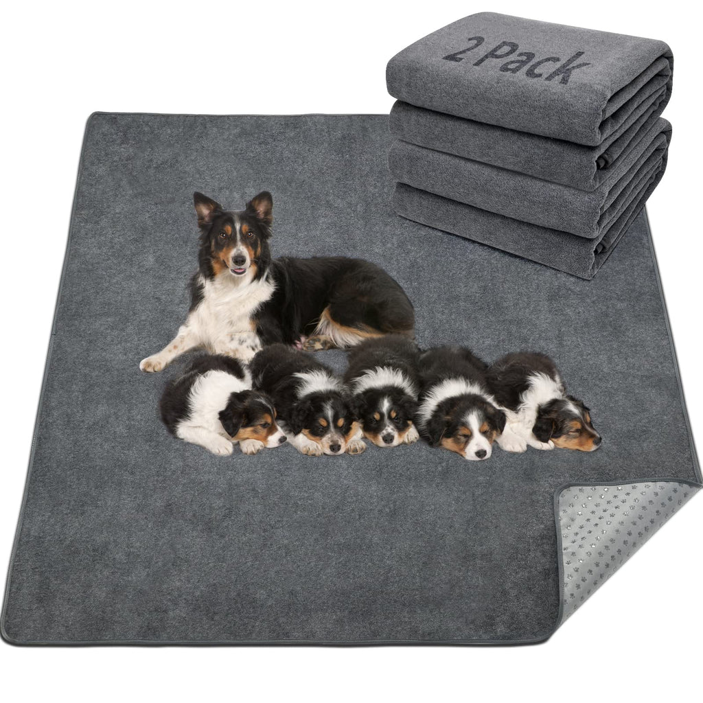 LOOBANI Washable Pee Pad for Dogs, 2 Packs Non-Slip Puppy Training Pads, Fast Absorbent Pet Whelping Pads, Puppy Playpen Mat for Incontinence, Housebreak, Crate, 31x36in, Gray