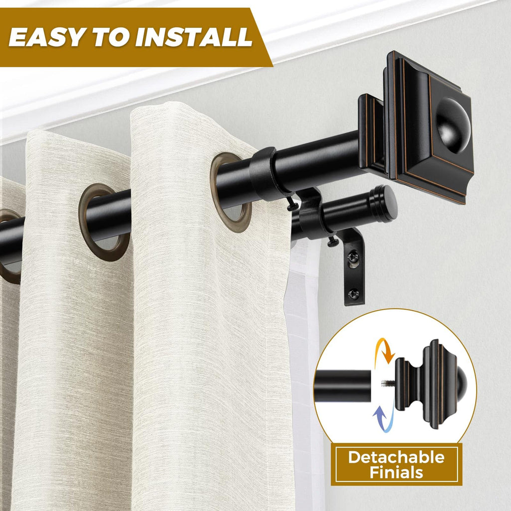 KAMANINA 1 Inch Double Curtain Rods 36 to 72 Inches (3-6 Feet) Telescoping Dark Silver Curtain Rod for Windows 24 to 68 Inches, Heavy Duty Drapery Rods with Square Finials
