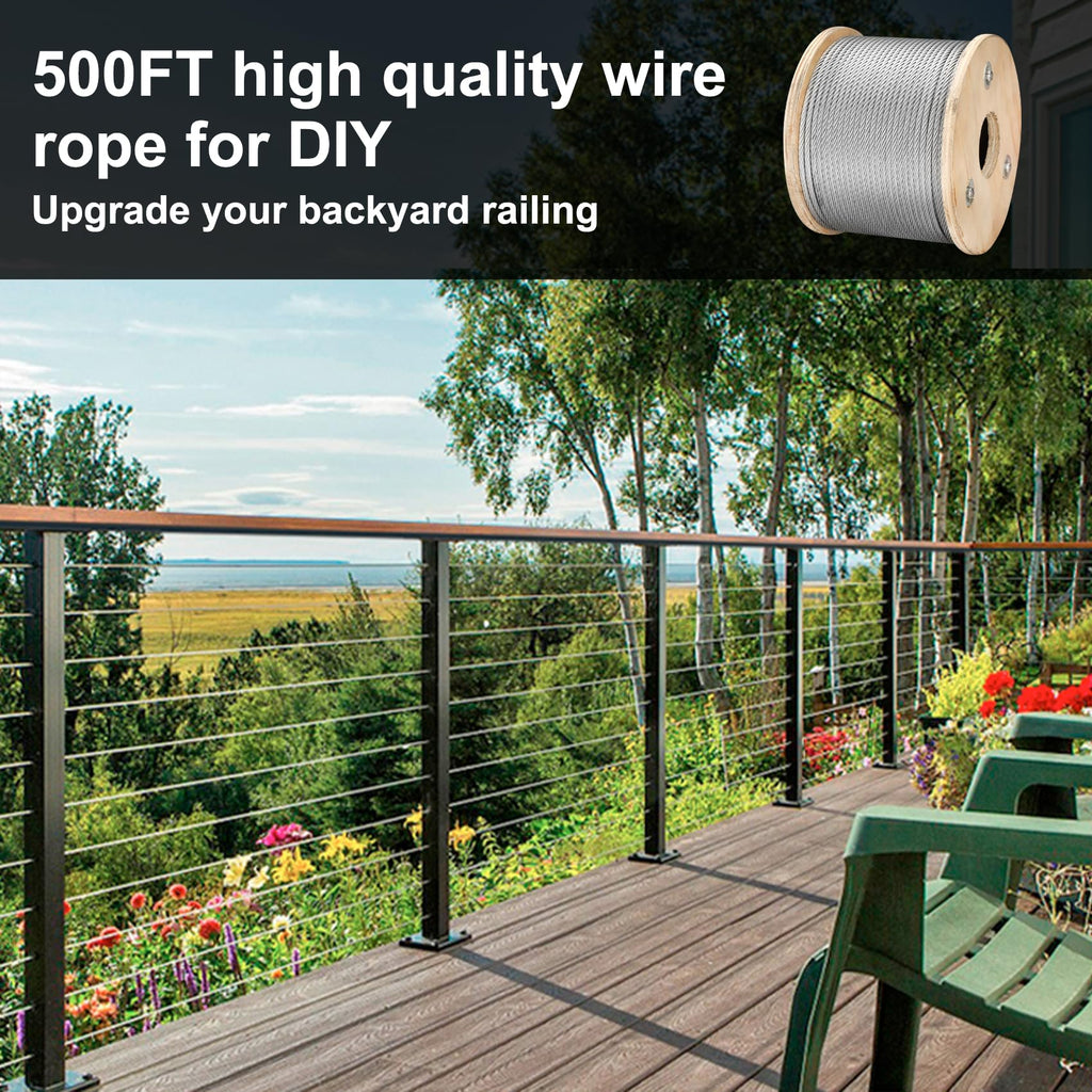 Thickened 3/16" 25ft Stainless Steel Cable with Wire Rope Clip, Thimble and Aluminum Crimping Loop Sleeve, 7X19 Strands Aircraft Cable, 3700lbs Breaking Strength for Deck Railing, String Lights