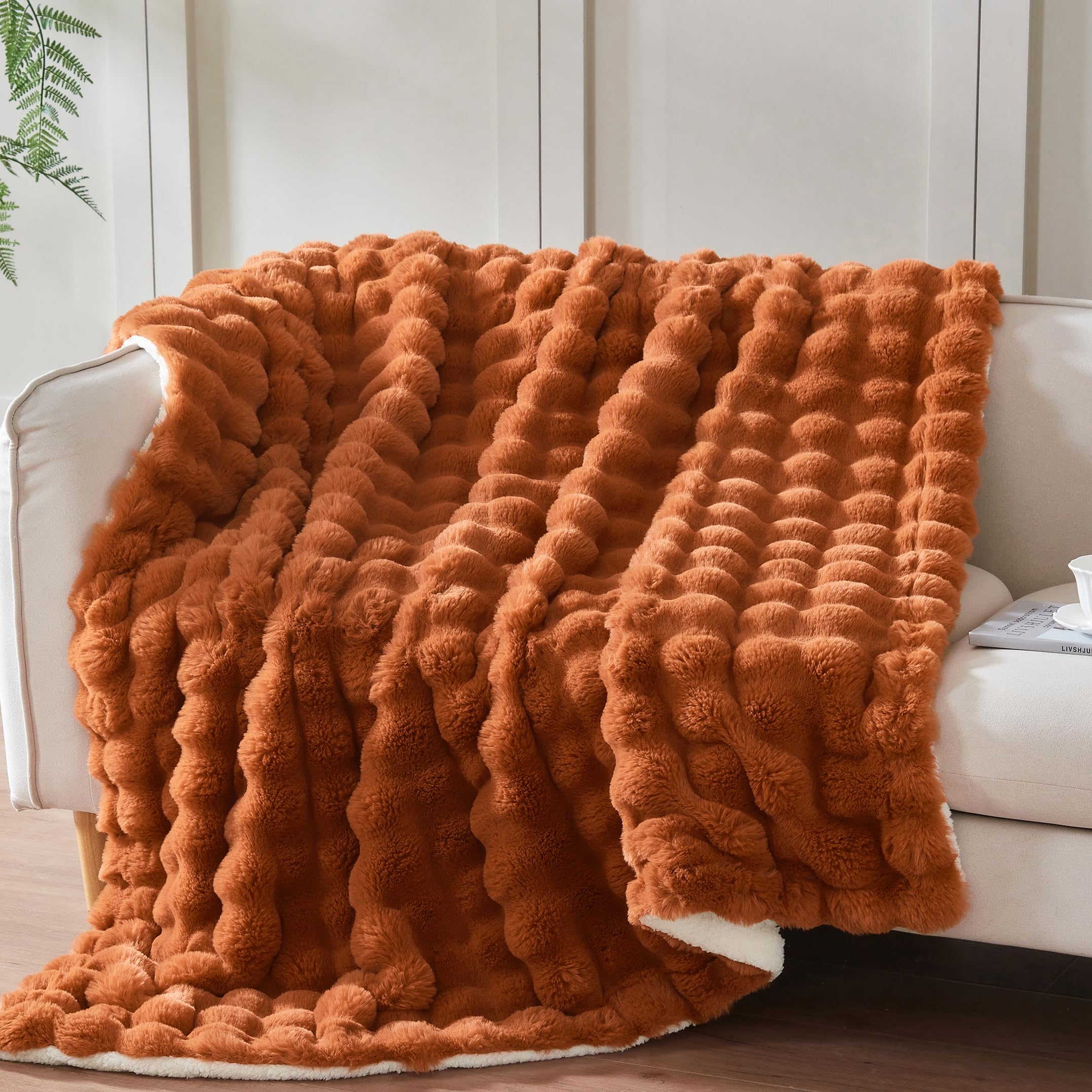 50x60 Inches Ultra-Soft Fuzzy Faux Fur Plush Throw Blanket - Thick, Warm Sherpa for Couch, Sofa, Bedroom, Camping - Decorative Blanket for Cozy Warmth, Bubble Grey