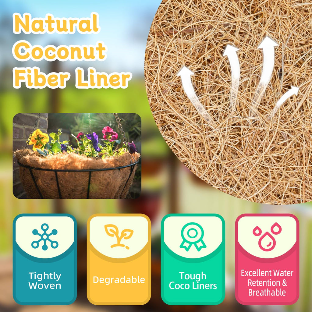 Riare 2 Pack 12 Inch Round Coco Liners Replacement, 100% Natural Coconut Coir Liners for Hanging Baskets, Garden Flower Vegetables Planter Pot, Window Box, Fence, Decks