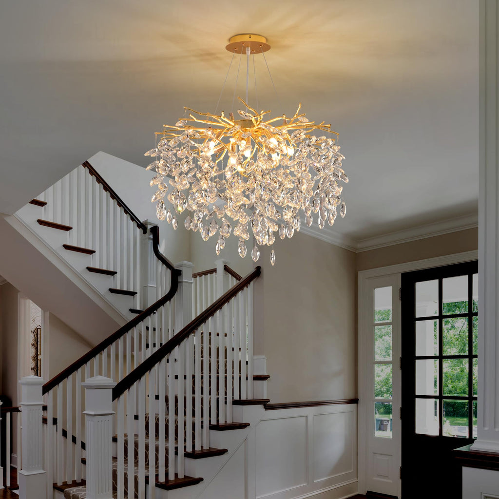 Modern Crystal Raindrop Chandelier, L40'' Black Linear Rectangle Art Deco Tree Branch Lighting Fixture for Kitchen Island Living Room Foyer Staircase 10 Lights