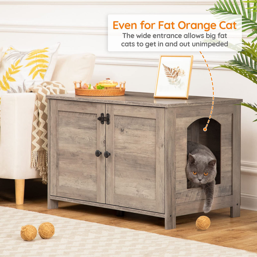 HOOBRO Litter Box Enclosure, Cat Litter Box Furniture with Removable Divider, Large Hidden Litter Box Furniture, Wooden Cat House, End Side Table, 31" L x 17.5" W x 19.7" H, Greige BG03MW01G2