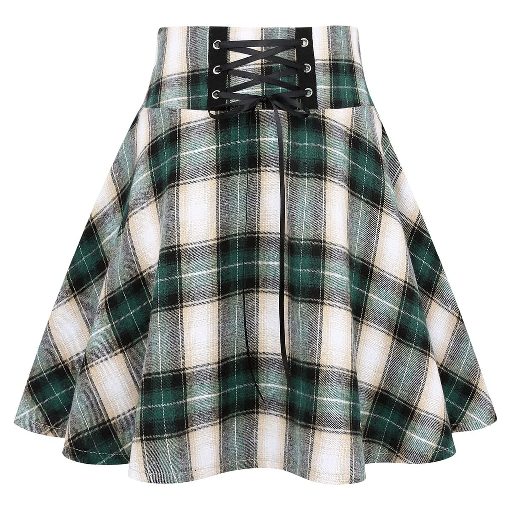 IDEALSANXUN Gothic Plaid Mini Skirts for Women Short High Waist Plaid Skirts