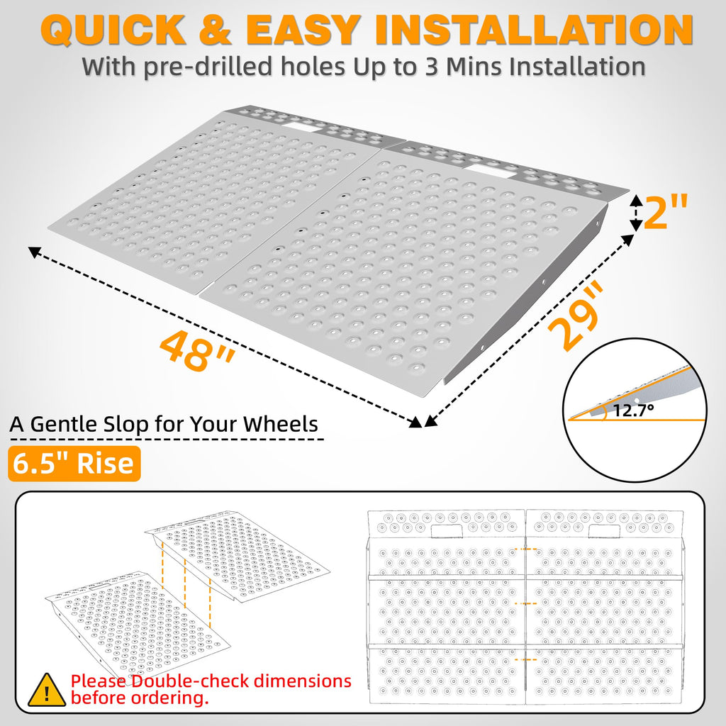 VNN 29" x 24" Shed Ramp for Riding Mower - 750 LB Capacity Shed Ramps, Anti-Slip Punch Plate Ramp for ATV, Motorcycles, Garages & Barns (1PC,Black, Alloy)