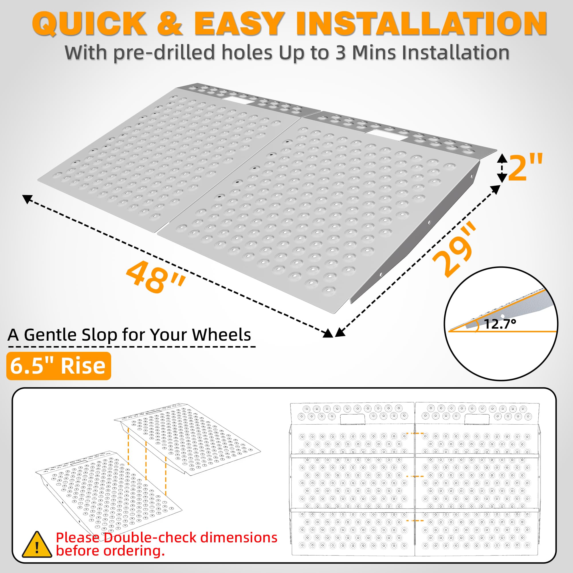 VNN 29" x 24" Shed Ramp for Riding Mower - 750 LB Capacity Shed Ramps, Anti-Slip Punch Plate Ramp for ATV, Motorcycles, Garages & Barns (1PC,Black, Alloy)