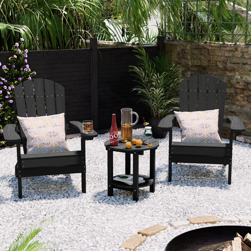 YEFU Adirondack Side Table, 18" Double Outdoor Side Table, Poly Lumber end Table, Weather Resistant for Indoor, Patio, Pool, Porch, Backyard-Black