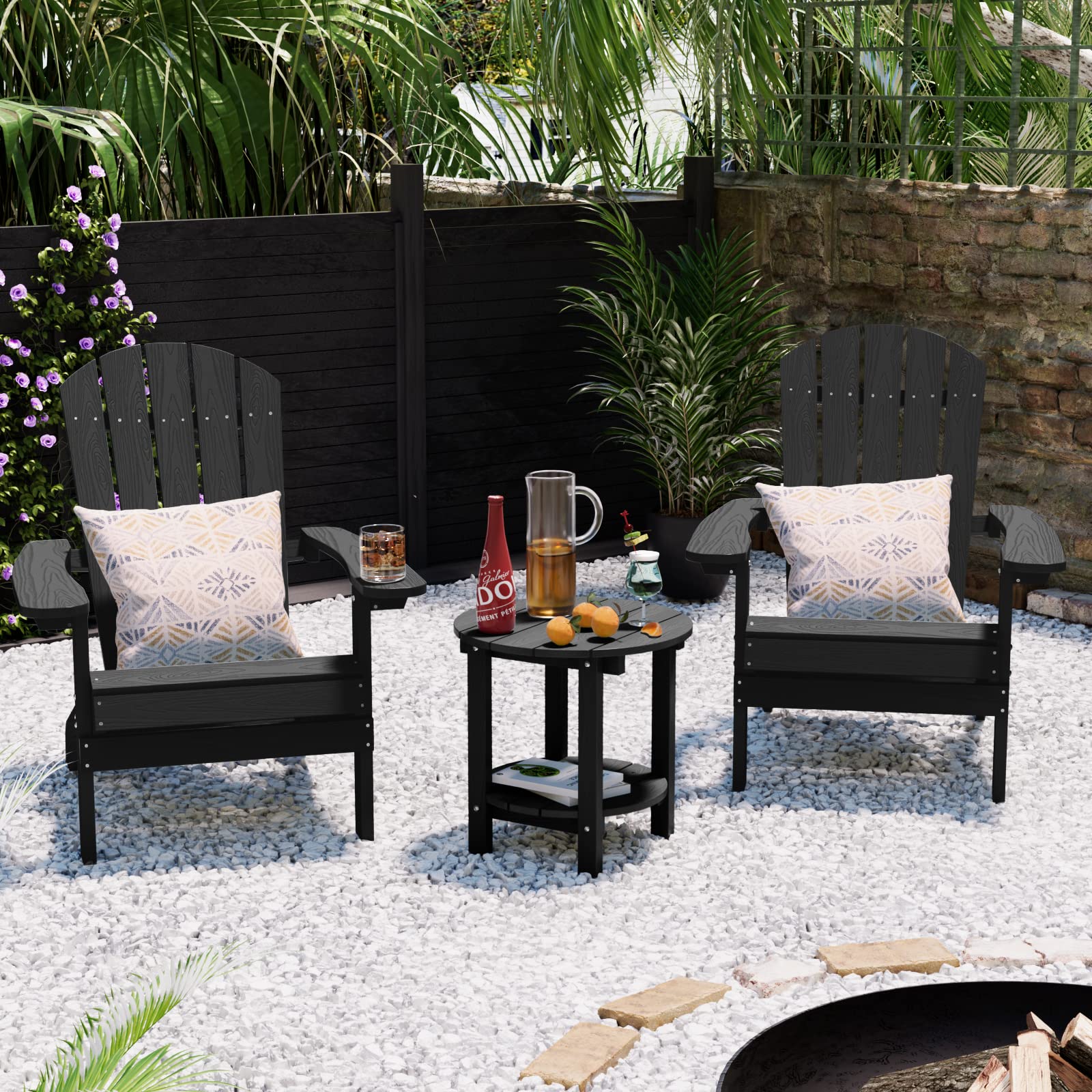 YEFU Adirondack Side Table, 18" Double Outdoor Side Table, Poly Lumber end Table, Weather Resistant for Indoor, Patio, Pool, Porch, Backyard-Black