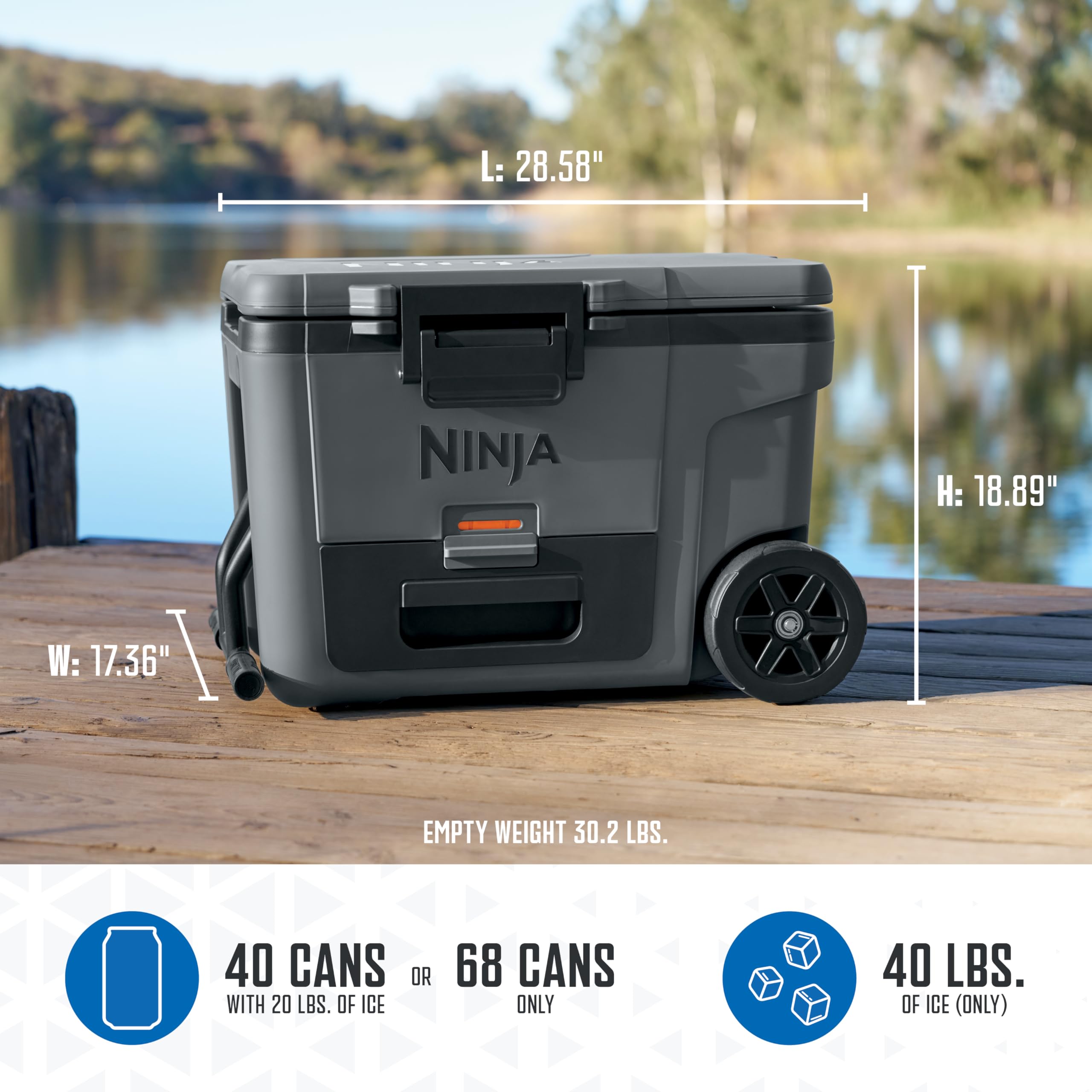 Ninja FrostVault | 65qt Wheeled Cooler with Cold Dry Zone | Integrated Fridge-Temp Dry Storage Drawer | Premium Heavy-Duty Insulated Cooler | Keeps Ice for Days | Charcoal Gray | FB265CG