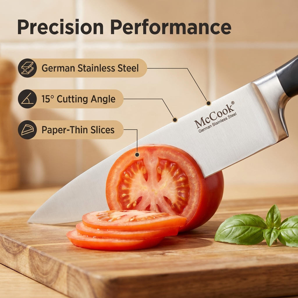 McCook® Knife Sets,German Stainless Steel Kitchen Knife Block Set with Built-in Sharpener, 20-Piece Razor-Sharp Kitchen Knives, Forged Triple Rivet,Full Tang,Ergonomic Handle,Elegant Box for Gift