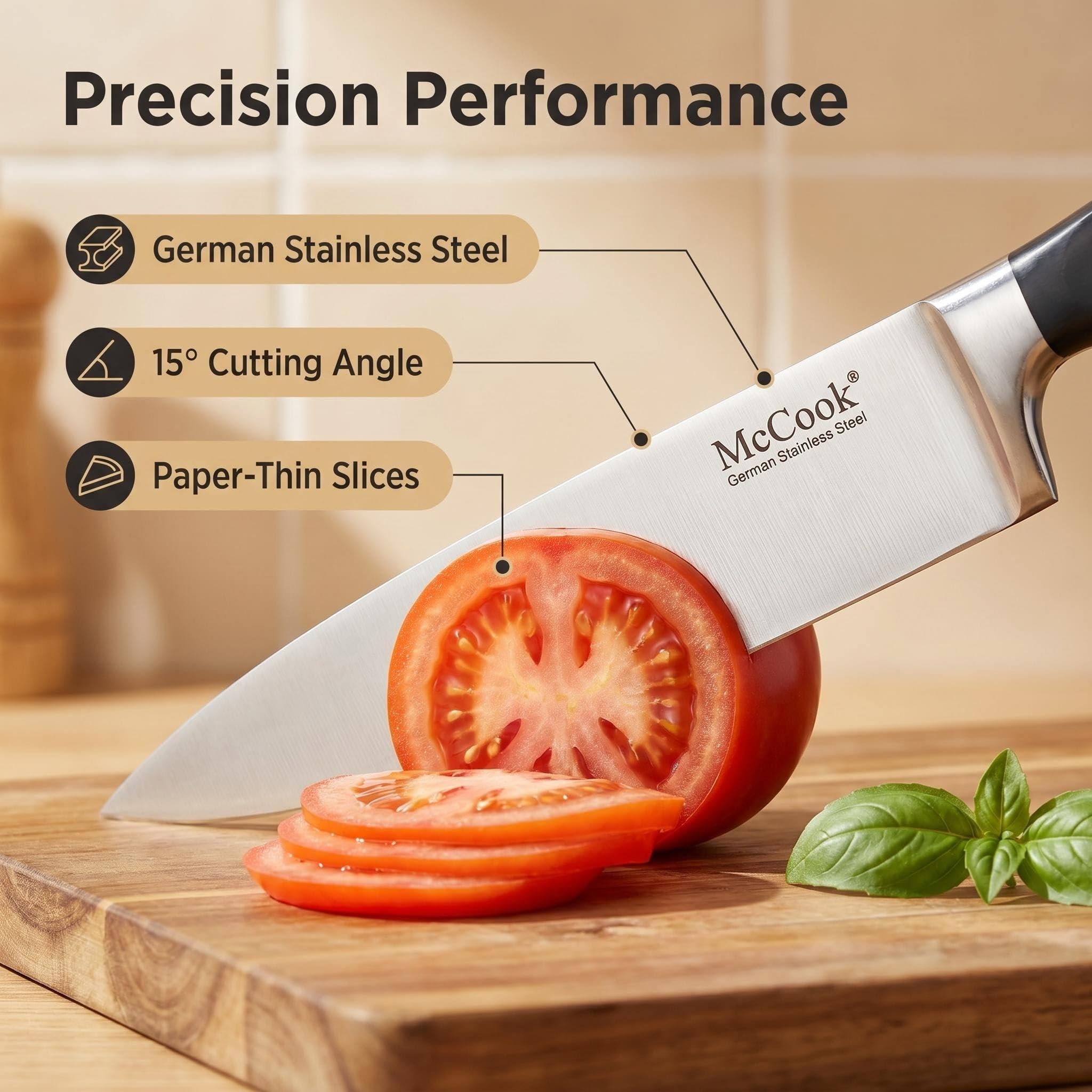 McCook® Knife Sets,German Stainless Steel Kitchen Knife Block Set with Built-in Sharpener, 20-Piece Razor-Sharp Kitchen Knives, Forged Triple Rivet,Full Tang,Ergonomic Handle,Elegant Box for Gift