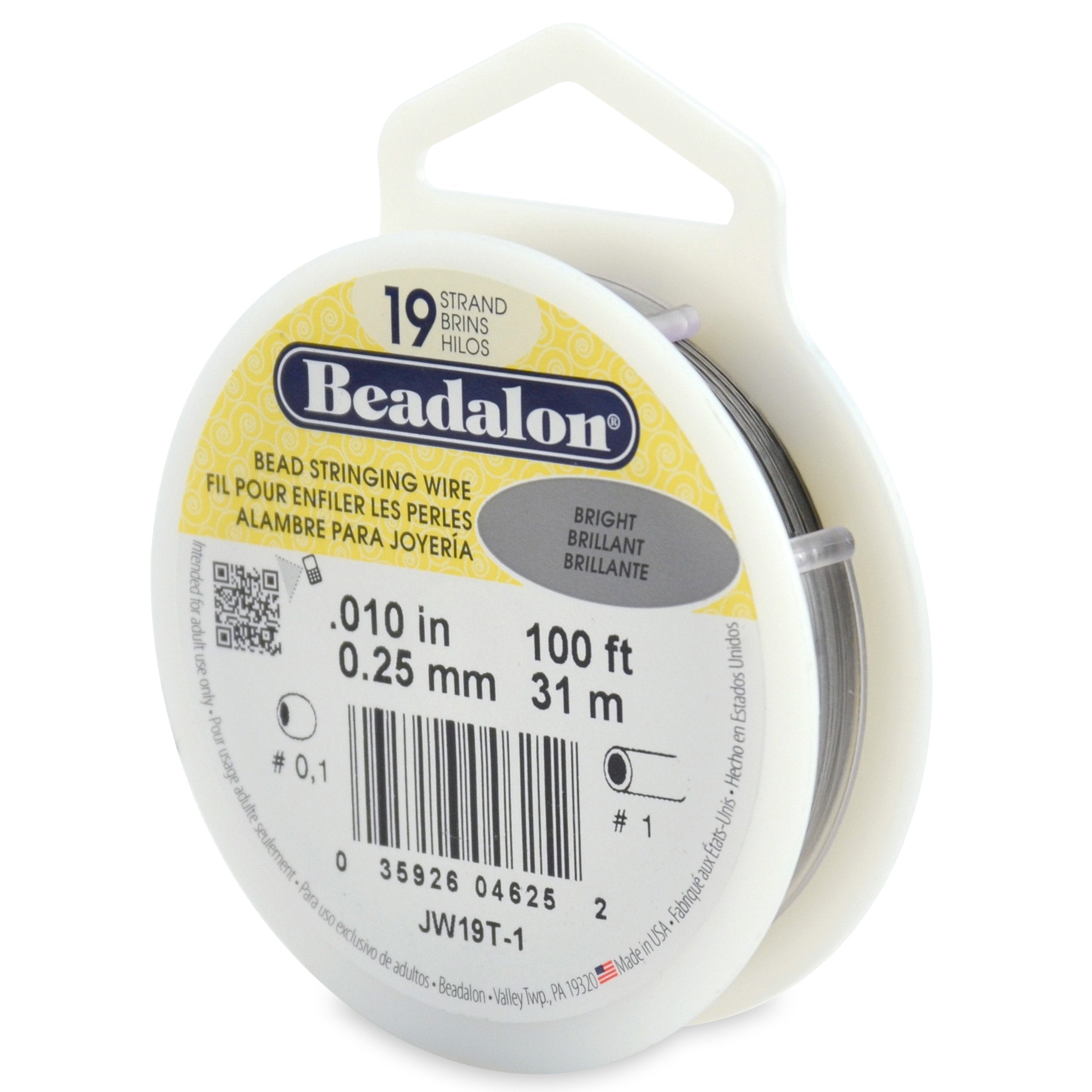 Beadalon 19 Strand Stainless Steel Bead Stringing Wire, .010 in / 0.25 mm, Bright, 100 ft / 31 m