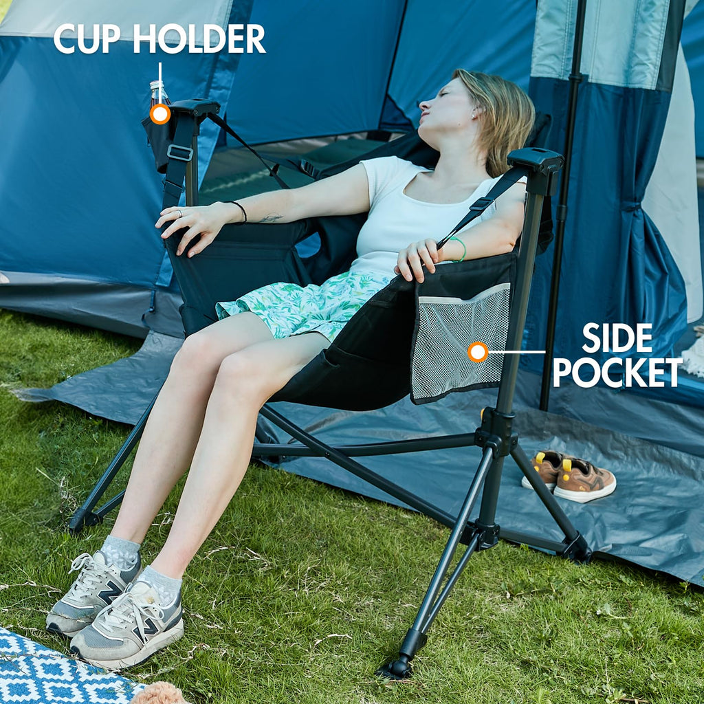 Portal Hammock Camping Chair, Portable Outdoor Swinging Chairs with Adjustable Back and Height for Lawn, Backyard, Patio, Supports 400 lbs, Breathable Mesh High Back, Blue