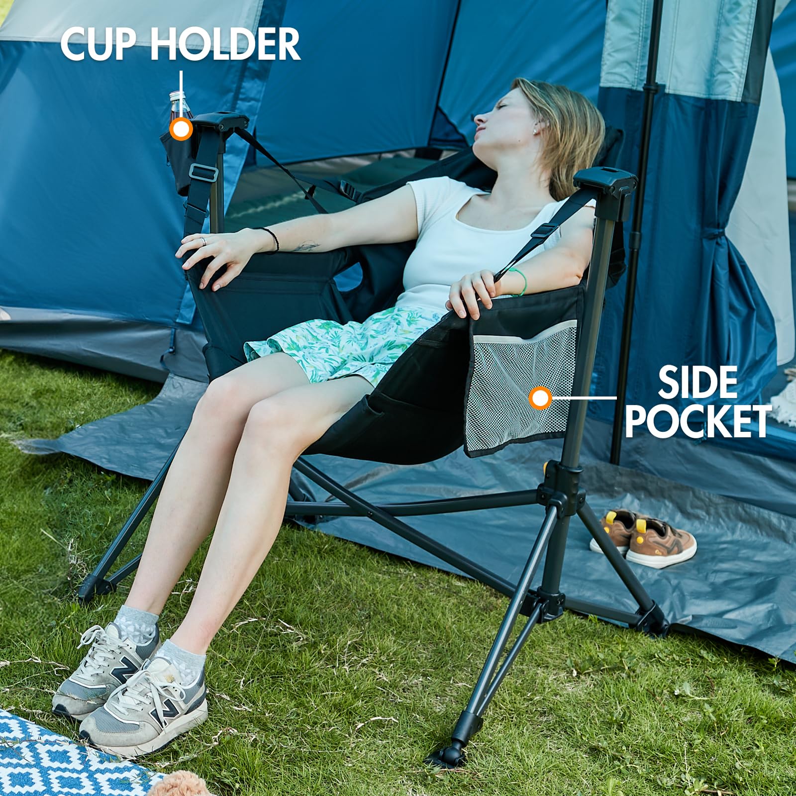 Portal Hammock Camping Chair, Portable Outdoor Swinging Chairs with Adjustable Back and Height for Lawn, Backyard, Patio, Supports 400 lbs, Breathable Mesh High Back, Blue