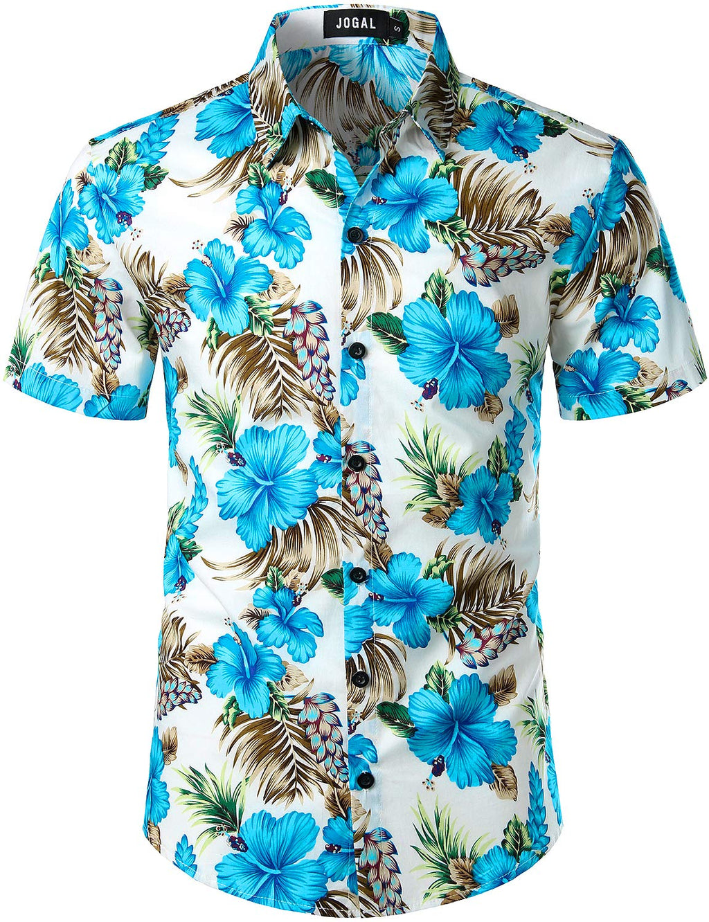 JOGAL Men's Flower Casual Short Sleeve Aloha Hawaiian Shirt