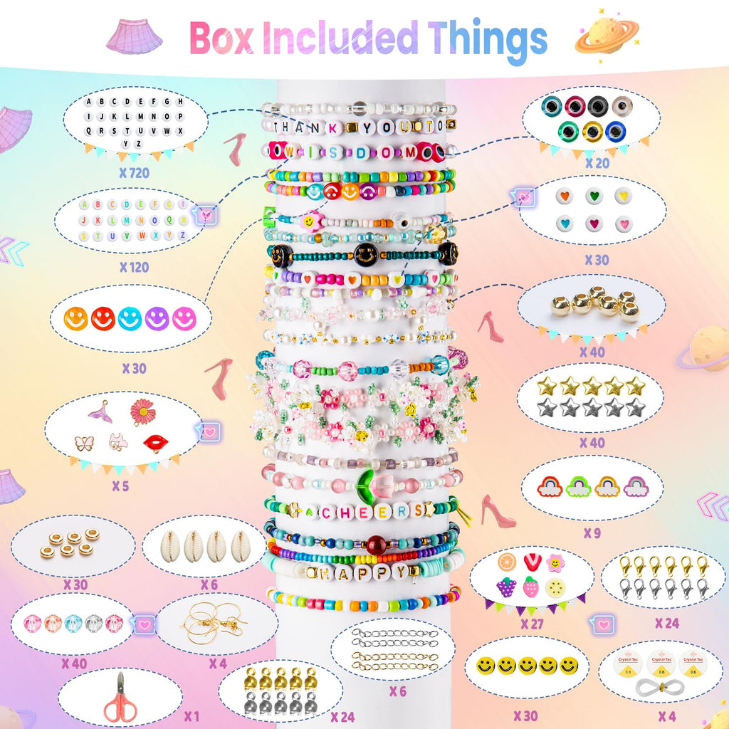 Goldwise Friendship Bracelet Kit - 4 Boxes, 48 Colors Clay & 4mm Seed Beads, Letter Beads, Charms for Jewelry & Bracelet Making for Gifts & Parties