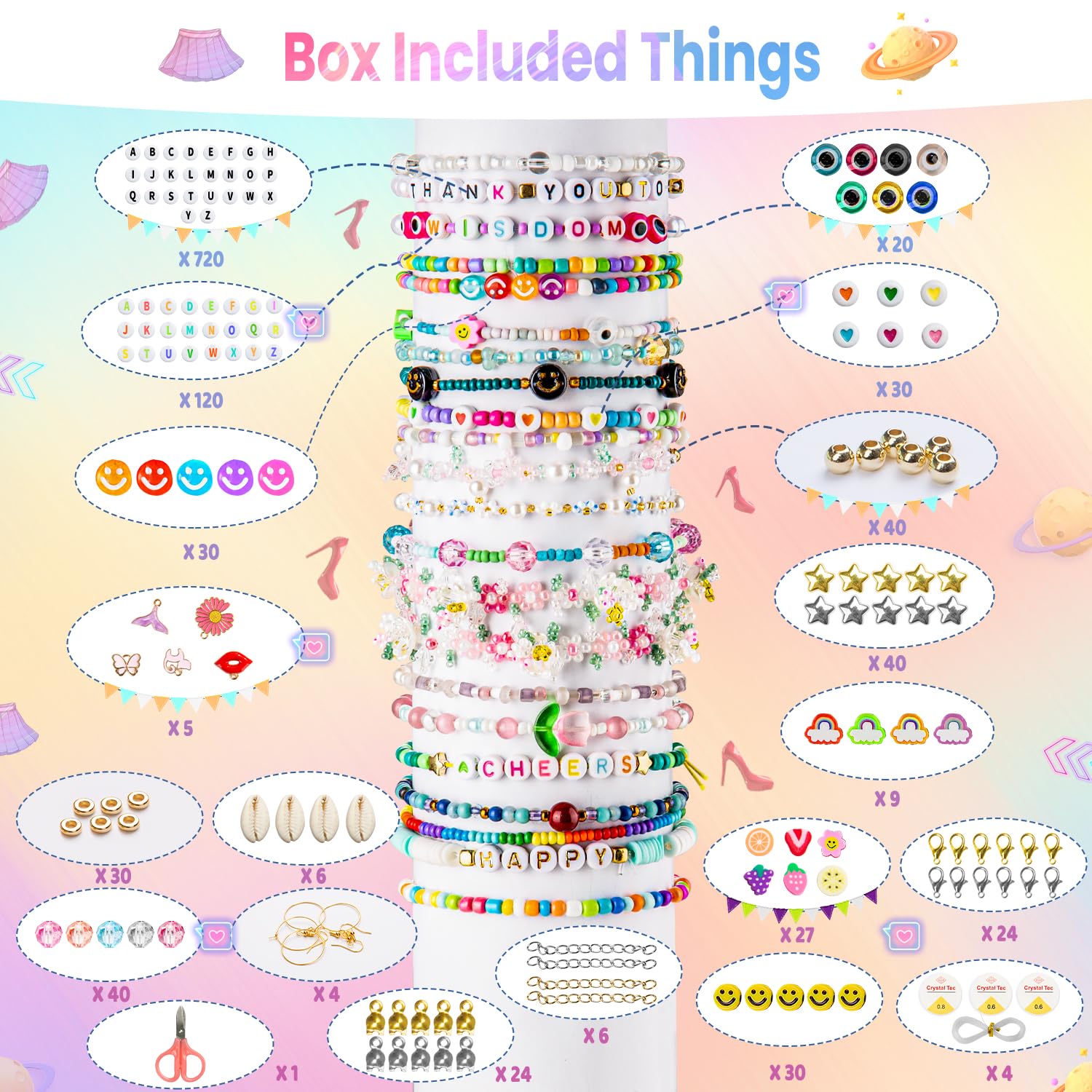 Goldwise Friendship Bracelet Kit - 4 Boxes, 48 Colors Clay & 4mm Seed Beads, Letter Beads, Charms for Jewelry & Bracelet Making for Gifts & Parties