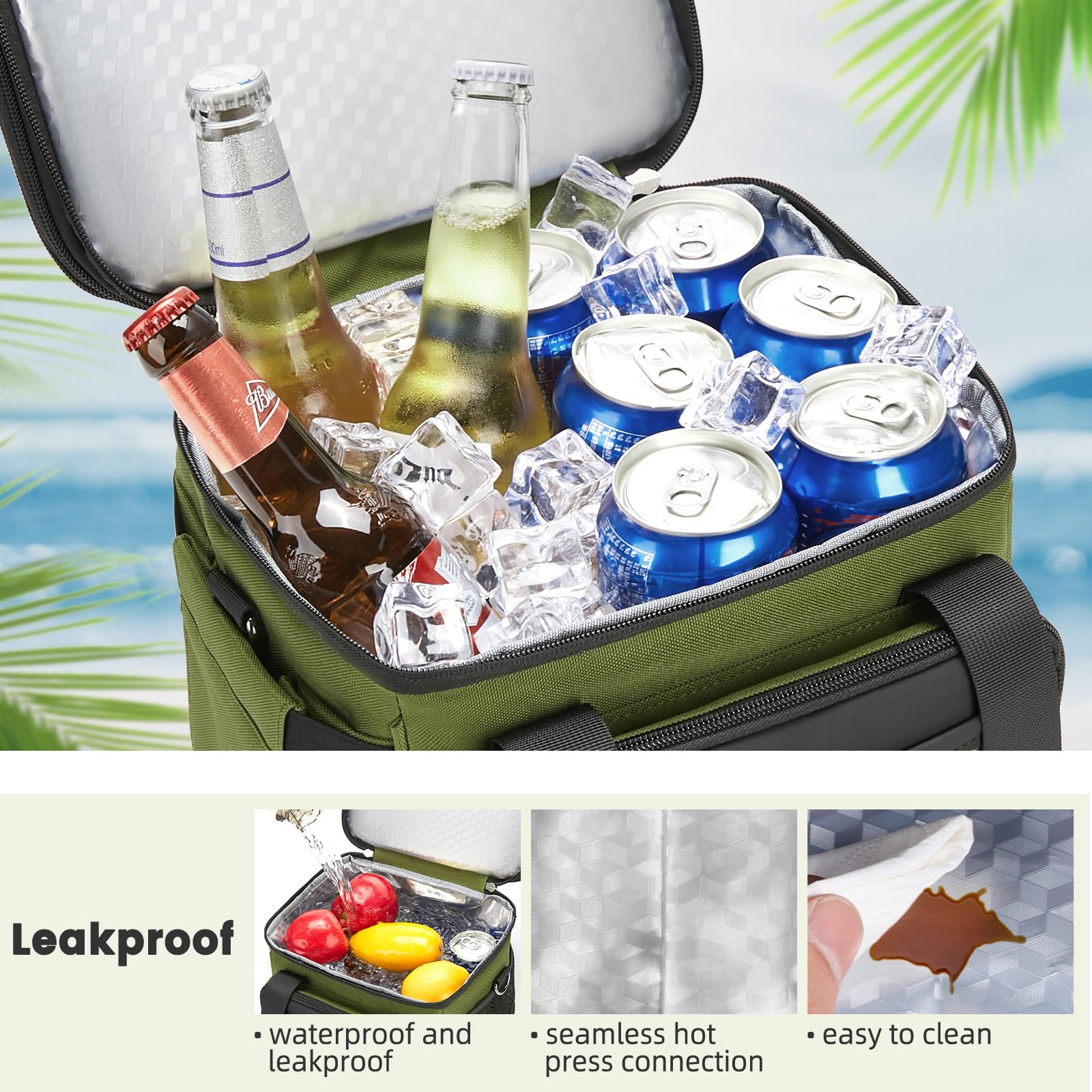 holuxer Insulated Lunch Bag & Lunch Box for Men - Double Deck Reusable Lunch Bag for Women Tote Cooler Bag Leakproof Soft Expandable - Large Lunchbox for Work/Adult/Picnic/Outdoor (Black，15L)
