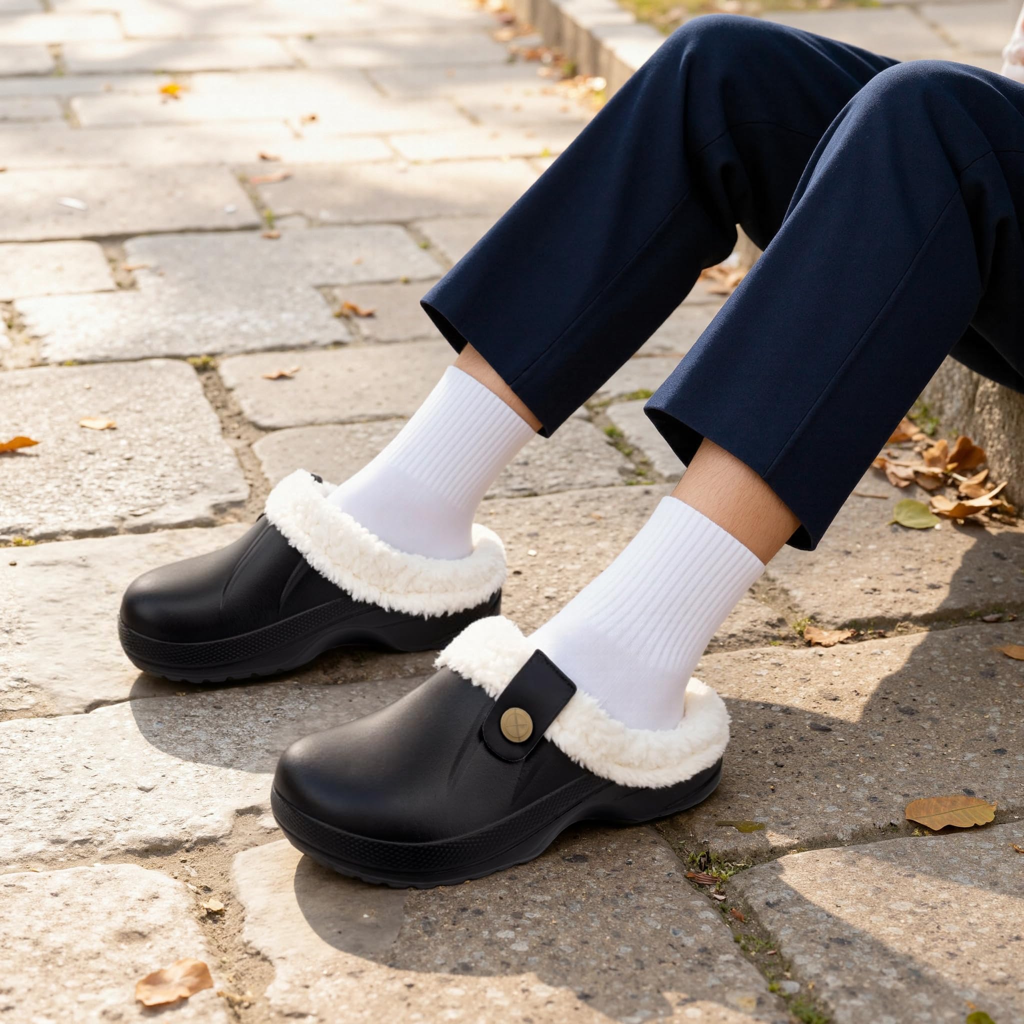 ChayChax Women and Men Fur Lined Clogs Memory Foam Warm Fuzzy Slippers Winter Waterproof Indoor Outdoor Slipper