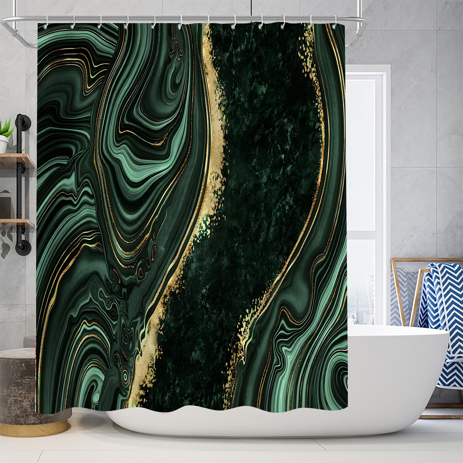 Nkzply 4 Pcs Black Marble Shower Curtain Sets with Rugs Gold Bathroom Sets with Shower Curtain and Rugs Modern Abstract Bathroom Decor Accessories Shower Curtains for Bathroom Toilet Lid Cover