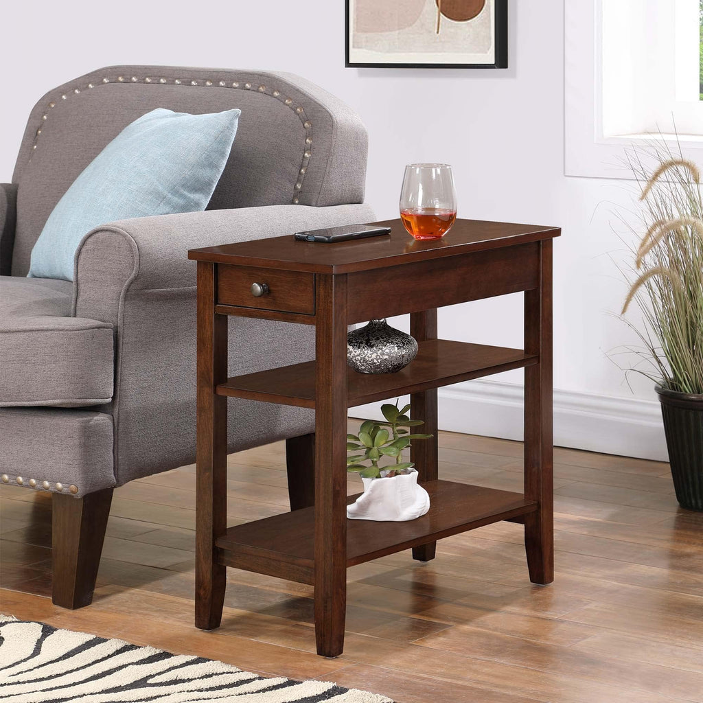 Convenience Concepts American Heritage Chairside End Table with Drawer 23.5" - Classic Living Room Table with Storage Shelf, Bedroom Nightstand, Black