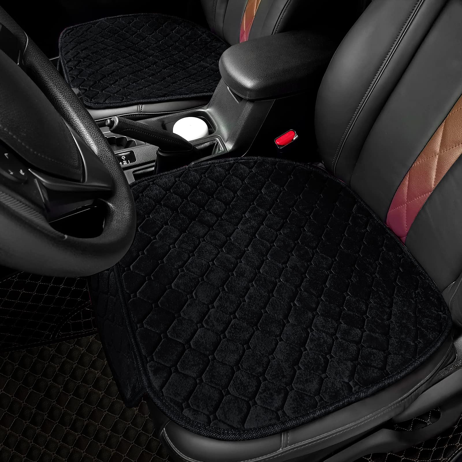 surpassme Comfortable Car Seat Covers Universal Front Seat Covers for Car Accessories, Padded Car Interior Covers for Automotive, SUV, Truck, and Van(Black)