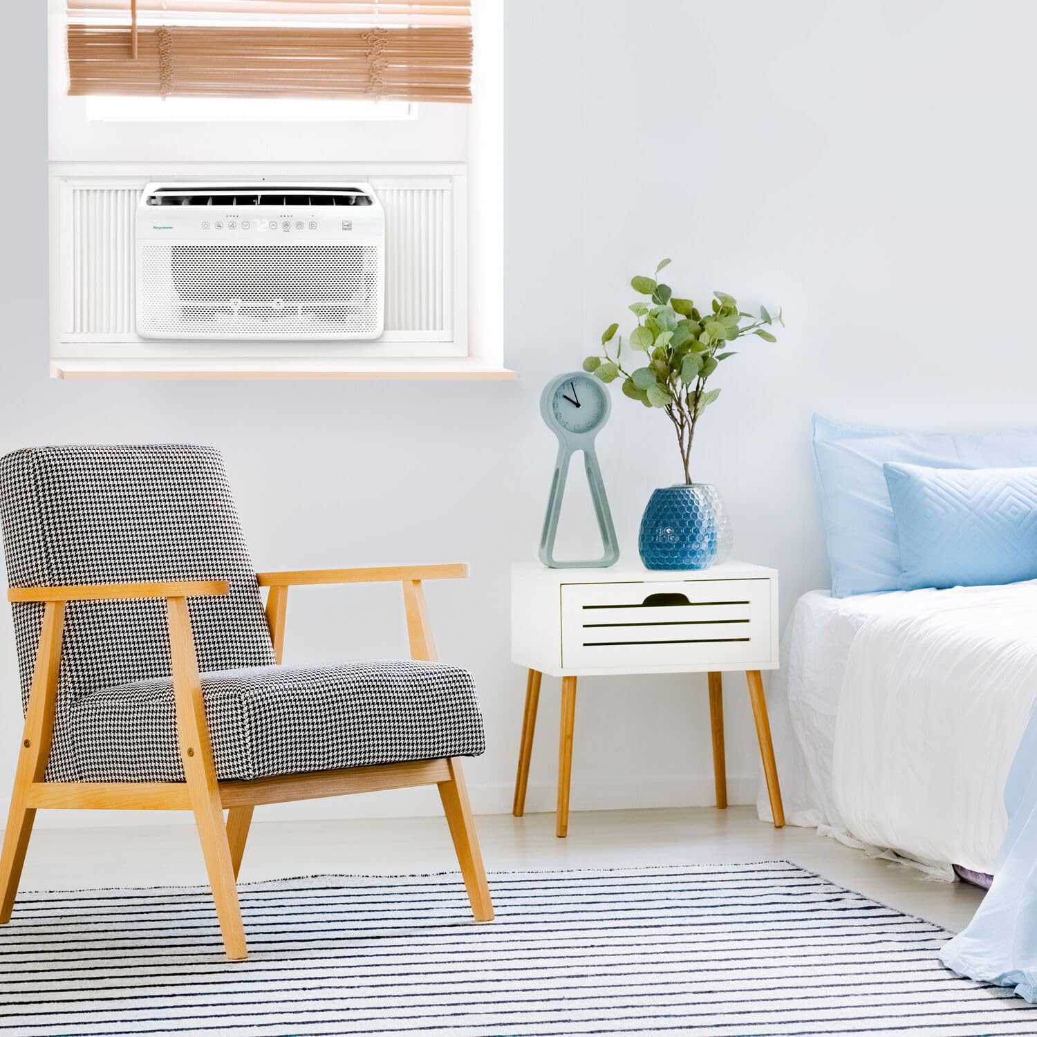 Keystone Energy Star 8,000 BTU Window Mounted Inverter Air Conditioner with Quiet, High Efficiency Operation and Remote, Window AC Unit for Apartment, Living Room, Medium Rooms up to 350-Sq.Ft.