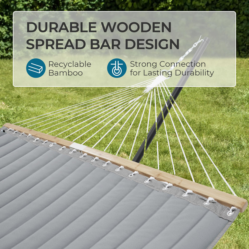 SUPERJARE Hammock with Stand, 2 Person Quilted Outdoor Hammock, Detachable Pillow & Bamboo Spreaders, Portable Hammock with Carrying Bag, Heavy Duty Stand, Perfect for Outside, Patio, Aqua Blue