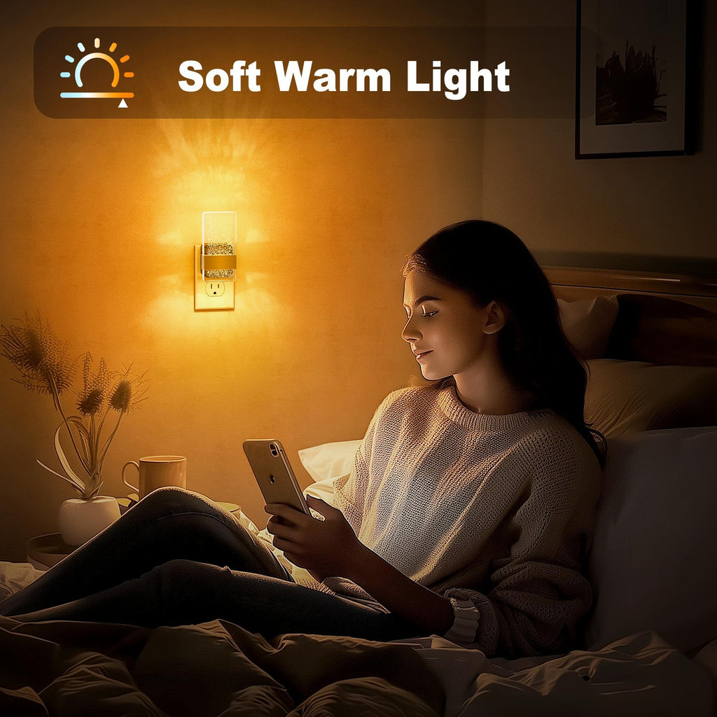 JandCase Night Lights Plug into Wall, Dusk to Dawn Sensor, 3000K Soft White LED, Acrylic Design, 0-100lm Adjustable Brightness, for Bedroom, Bathroom, Living Room, Hallway
