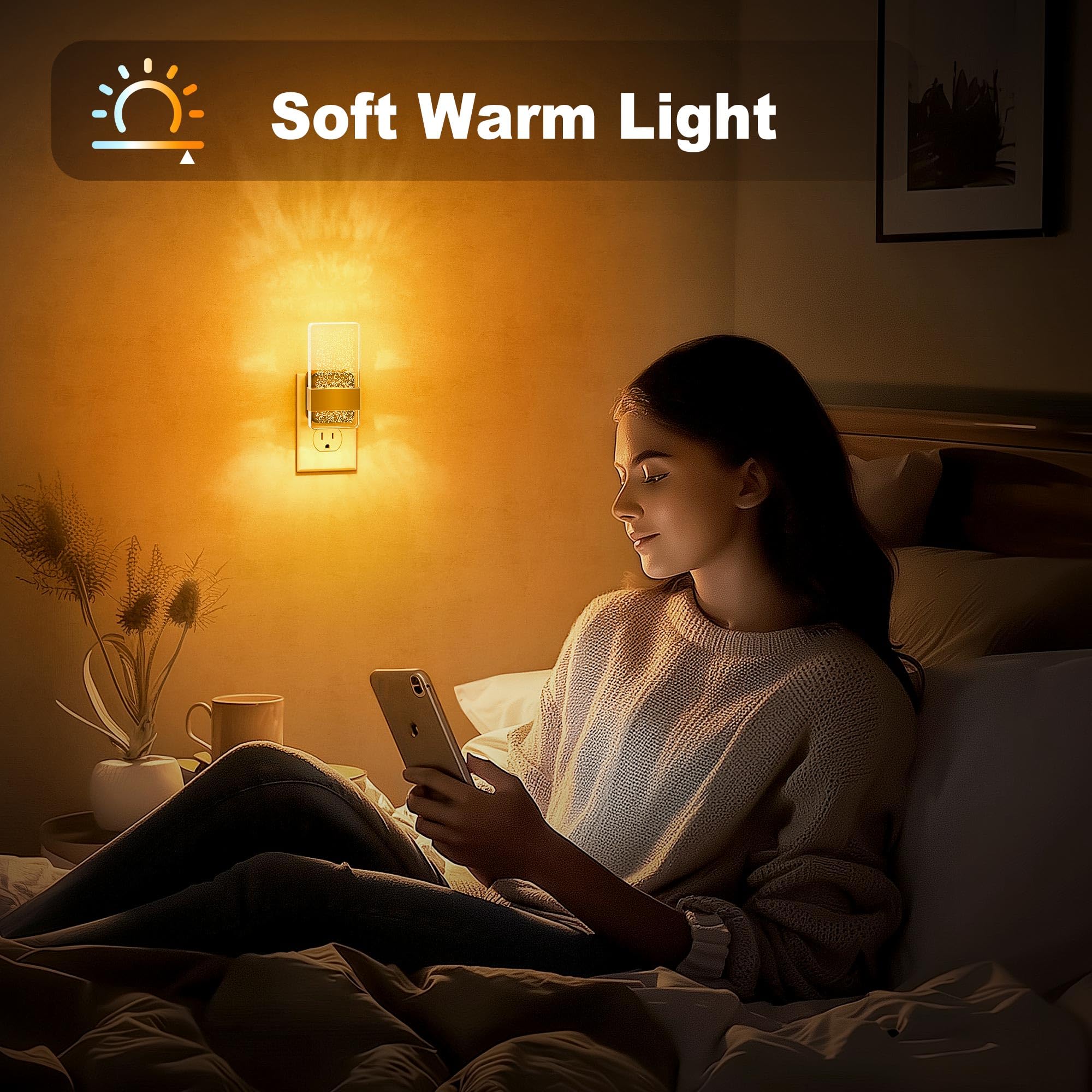 JandCase Night Lights Plug into Wall, Dusk to Dawn Sensor, 3000K Soft White LED, Acrylic Design, 0-100lm Adjustable Brightness, for Bedroom, Bathroom, Living Room, Hallway