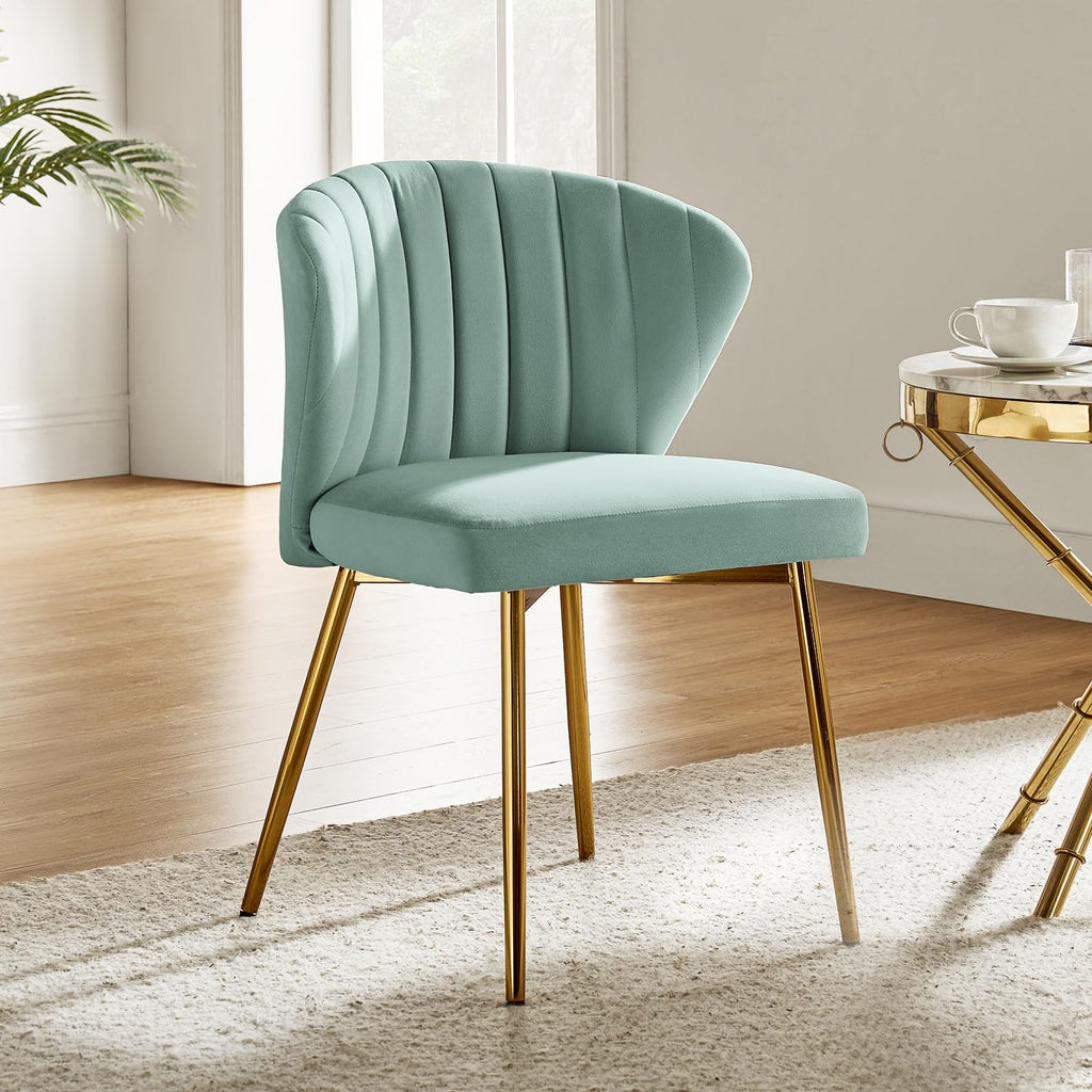 HULALA HOME Velvet Dining Chairs, Modern Small Armless Accent Chair with Gold Metal Legs, Living Room Upholstered Cute Side Chair, Elegant Tufted Back Vanity Chair for Bedroom, Auburn