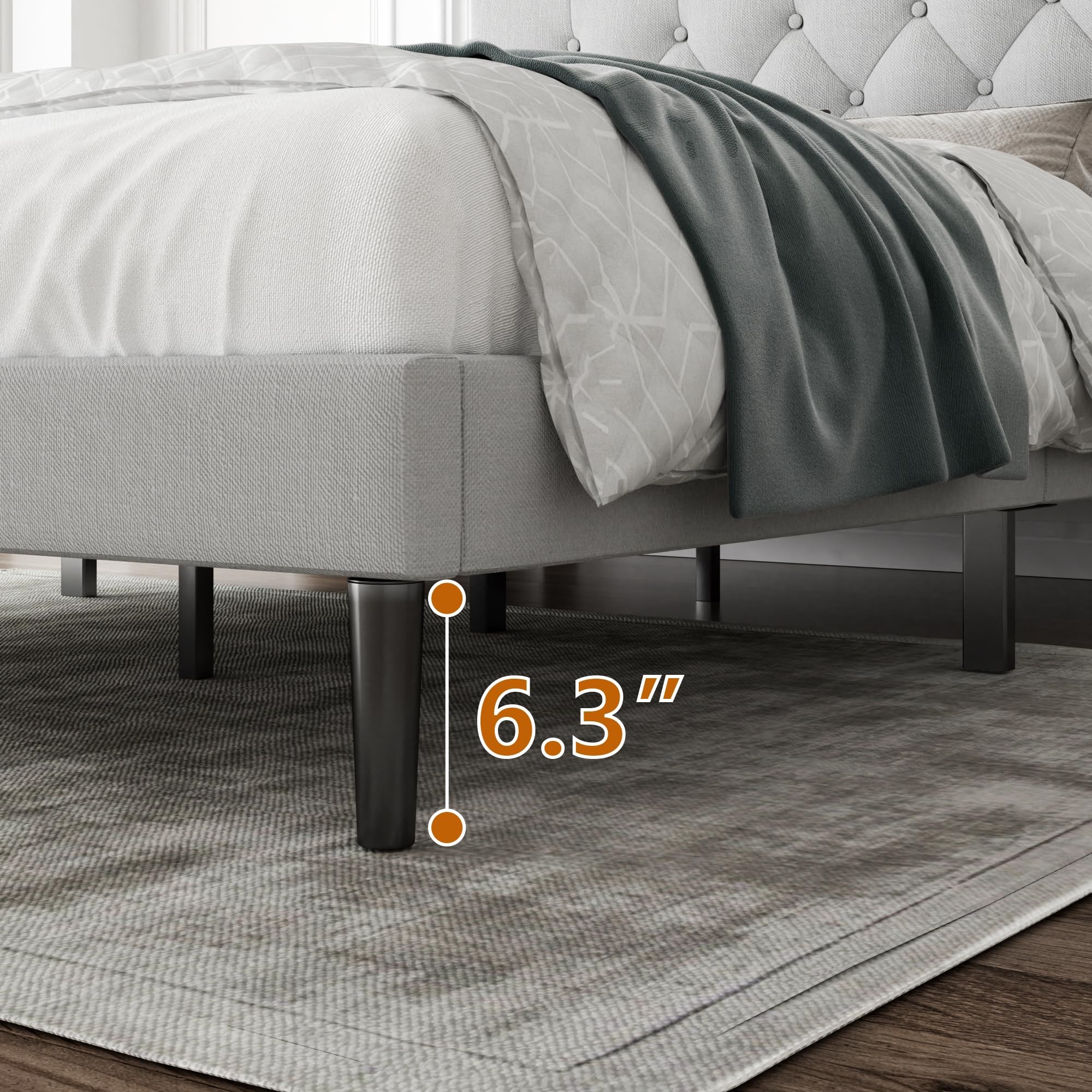 CXVX Full Size Platform Bed Frame with Upholstered Headboard, Button Tufted Design, Strong Wooden Slats, No Box Spring Needed, Easy Assembly, Noise Free