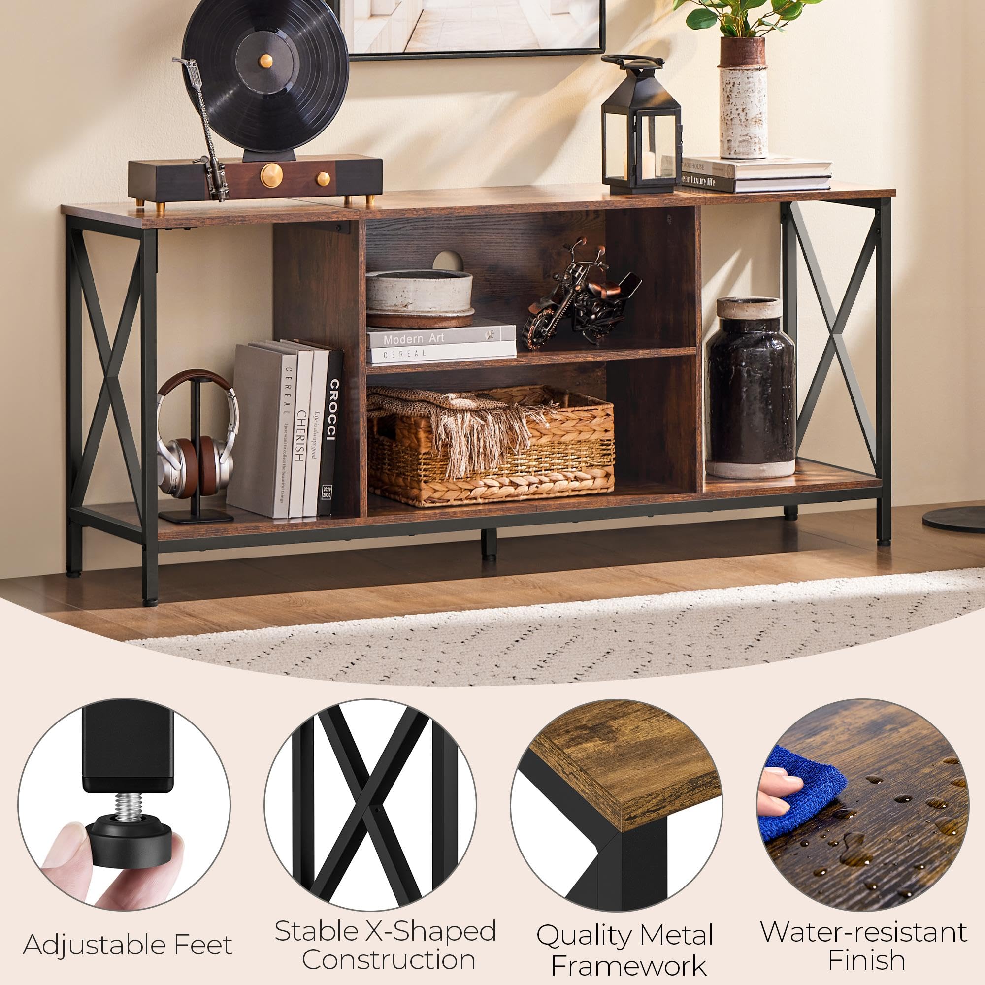 Yaheetech Industrial TV Stand for 55 Inch TV, Entertainment Center Media Console Table with Open Storage for Living Room, Wood Modern Furniture, Gray