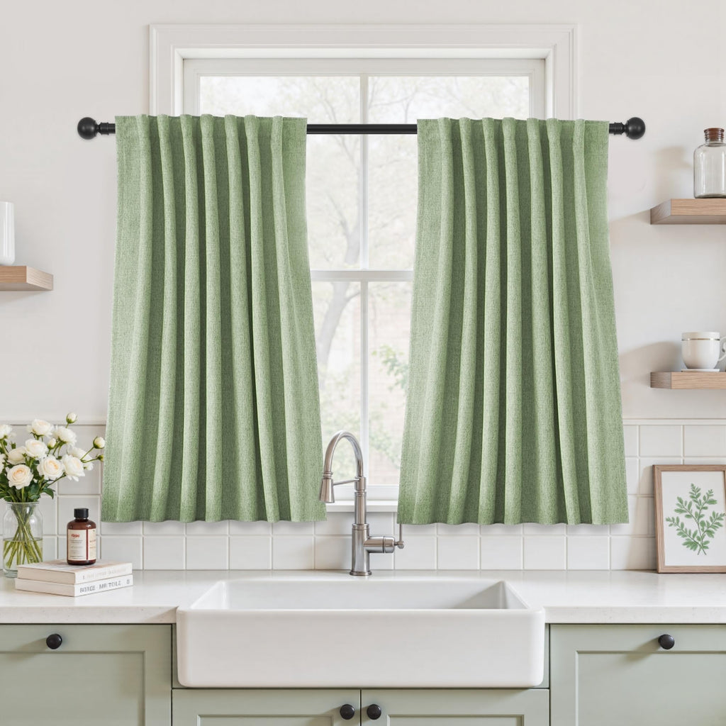 UHITECH Short Linen Curtains 24 Inch Long for Farmhouse Small Windows Modern Cafe Sytle Blackout Curtains for Living Room Back Tab Thermal Black Out Drapes 2ft