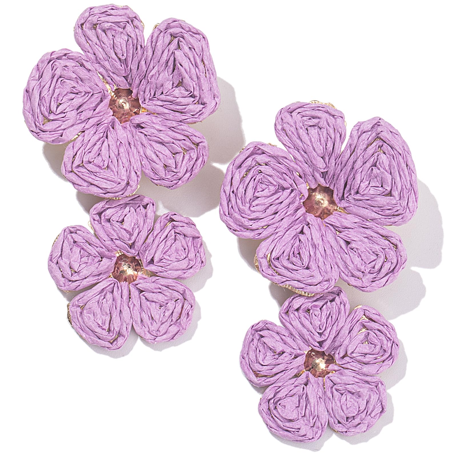 Boho Flower Earrings Statement Raffia Dangle Earrings Cute Floral Jewelry Trendy Summer Beach Vacation Outfits for Women
