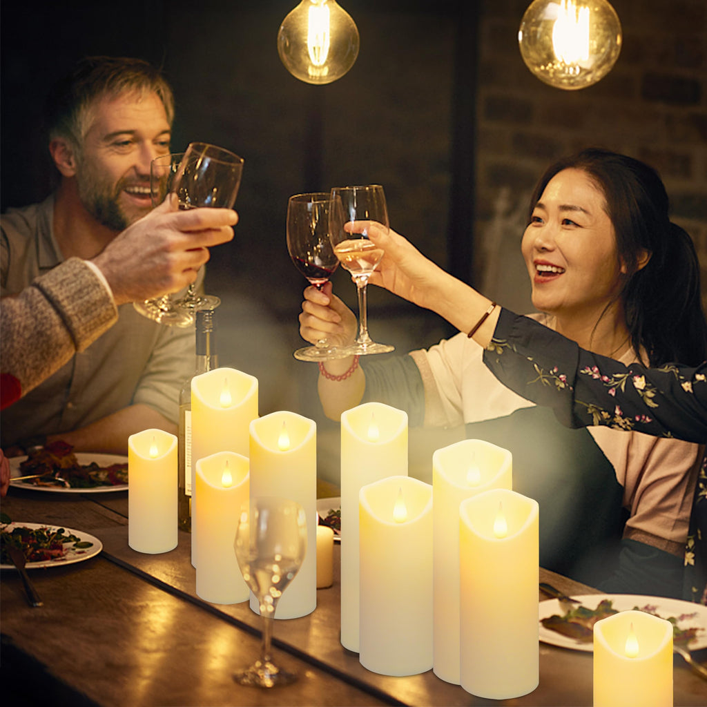 Aignis 12-Pack Waterproof Flameless Candles, 2.2" Slim Plastic Battery Operated LED Pillar Candles with 2 Remotes & Timers, Melt-Proof Fake Electric Candles for Outdoor Patio, Wedding, Home Decor
