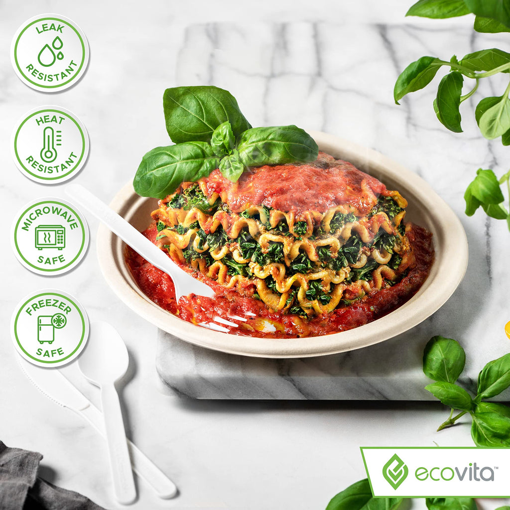 Ecovita 100% Compostable Paper Plates [7 in.] – 150 Disposable Plates Eco Friendly Sturdy Tree Free Liquid and Heat Resistant Alternative to Plastic or Paper Plates
