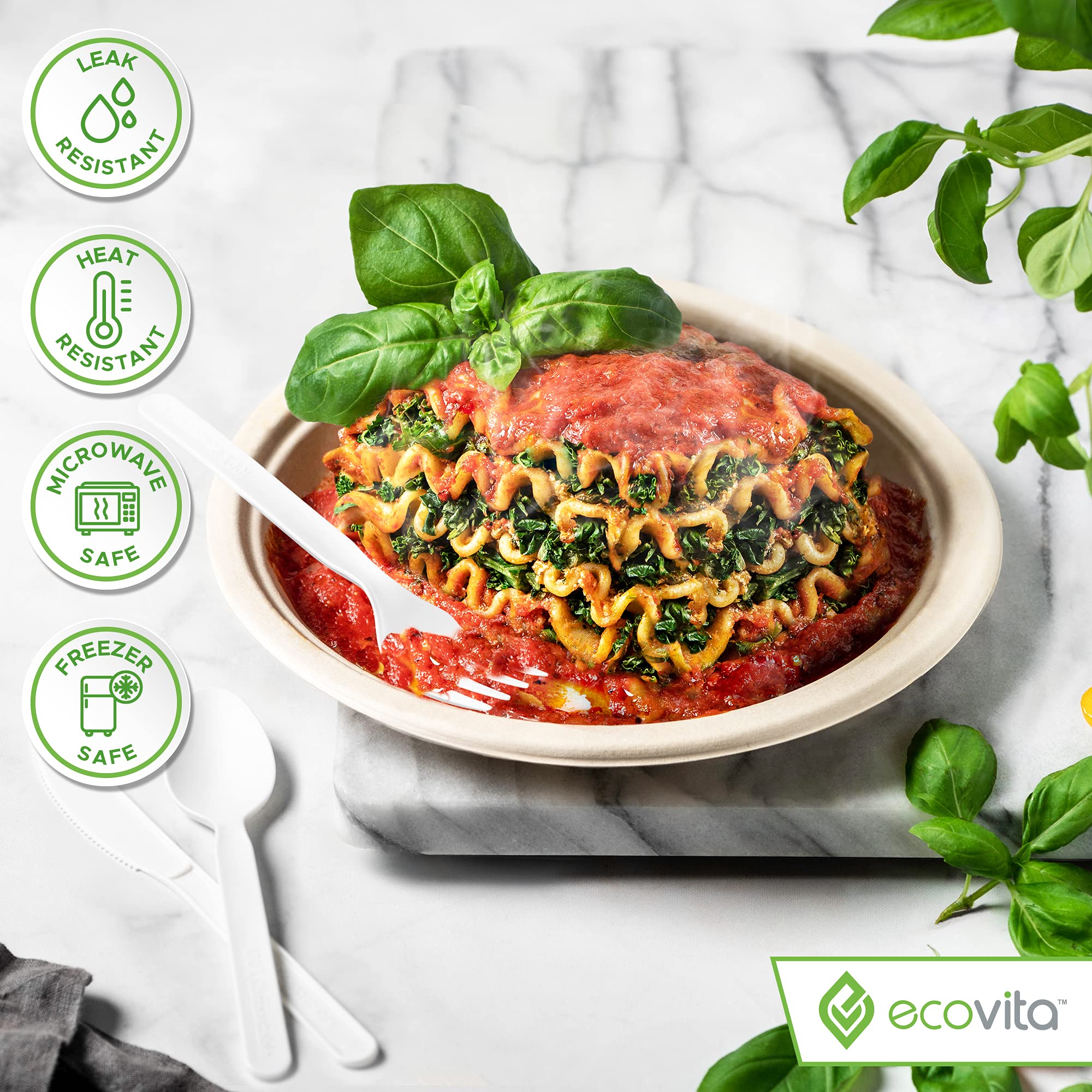 Ecovita 100% Compostable Paper Plates [7 in.] – 150 Disposable Plates Eco Friendly Sturdy Tree Free Liquid and Heat Resistant Alternative to Plastic or Paper Plates