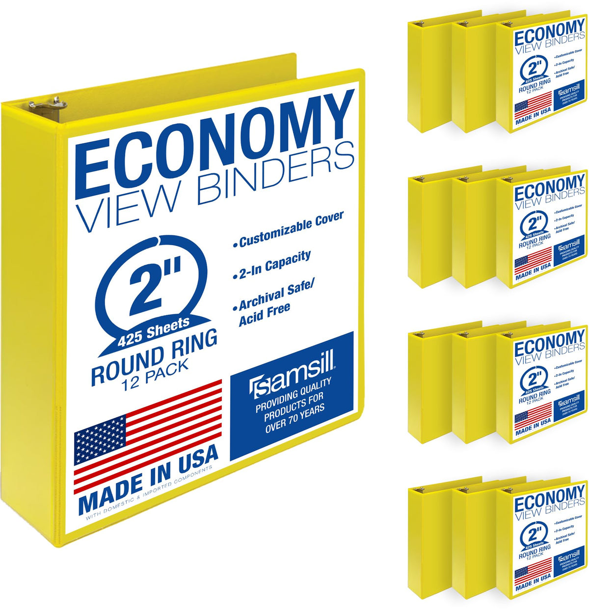 Samsill 1 Inch 3 Ring Binders, Economy Round Ring, Clear View Cover, 200 Sheet Capacity - for School, Home, Office - Blue, 4 Pack