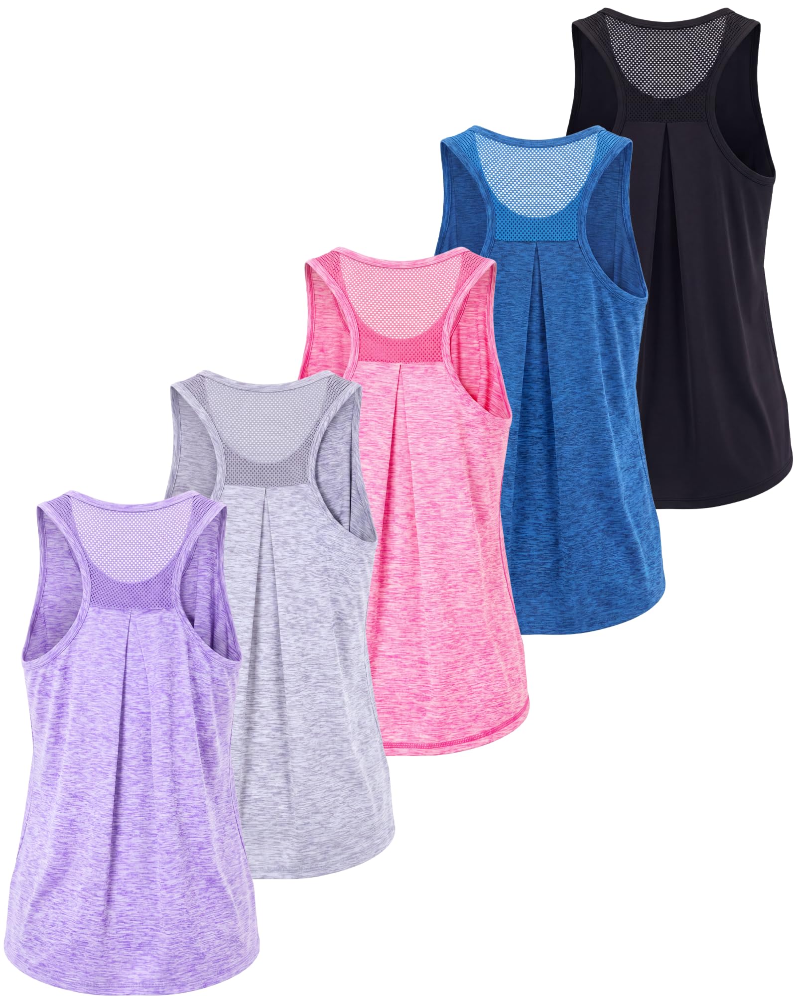Real Essentials 5 Pack: Women's Racerback Athletic Tank Top Mesh Back Dry-Fit Sleeveless Shirt for Workout Running Gym (Plus)