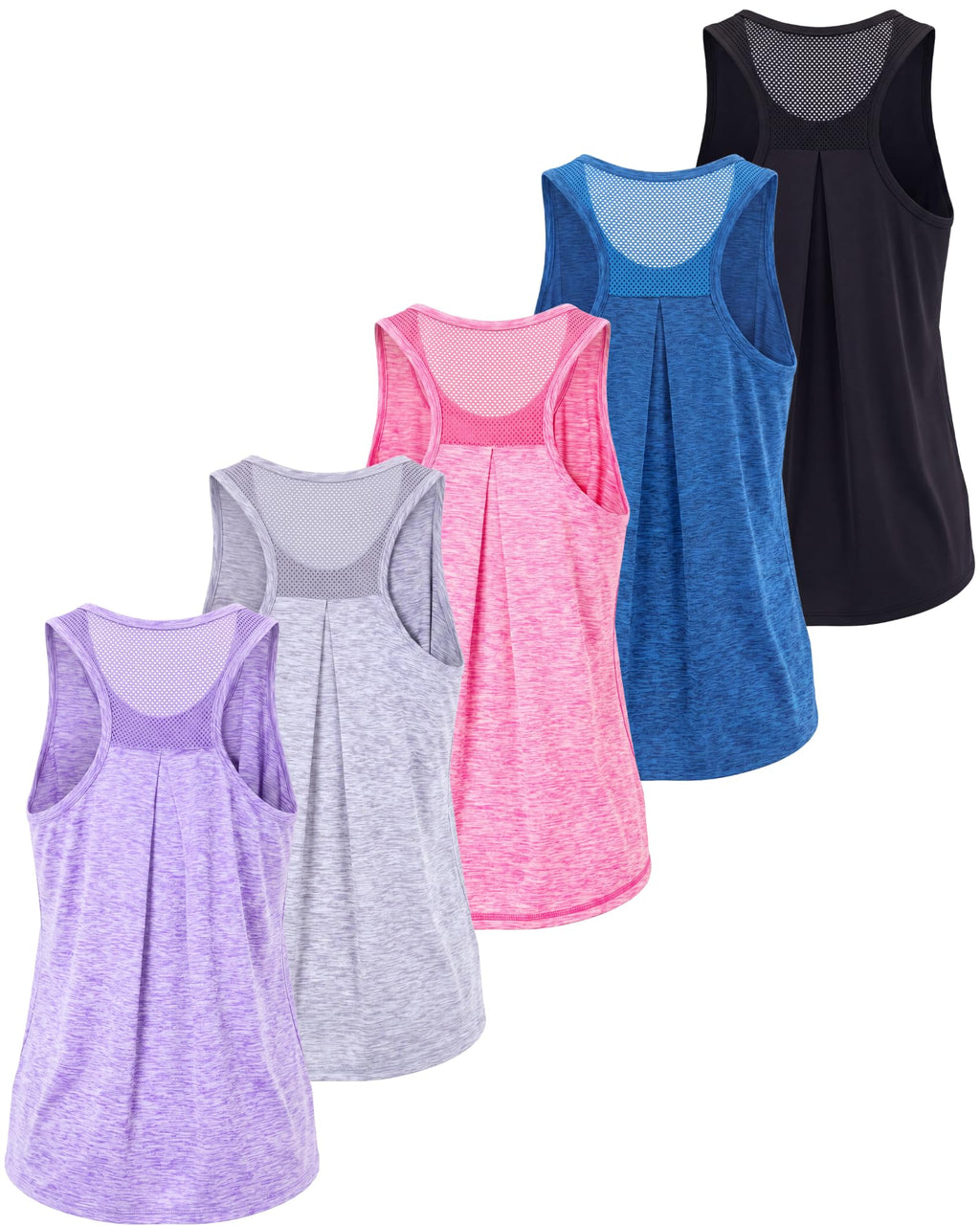 Real Essentials 5 Pack: Women's Racerback Athletic Tank Top Mesh Back Dry-Fit Sleeveless Shirt for Workout Running Gym (Plus)