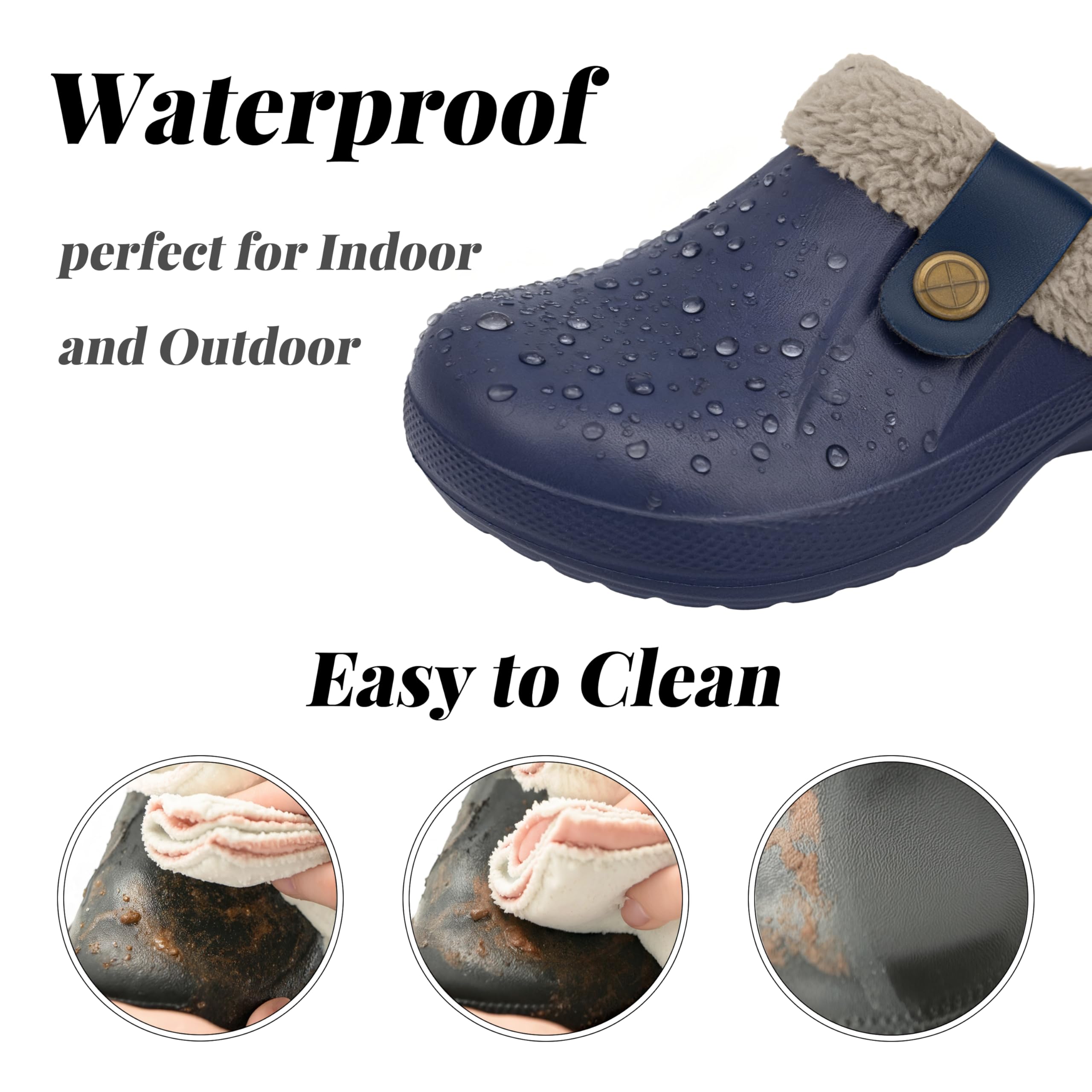 ChayChax Women and Men Fur Lined Clogs Memory Foam Warm Fuzzy Slippers Winter Waterproof Indoor Outdoor Slipper