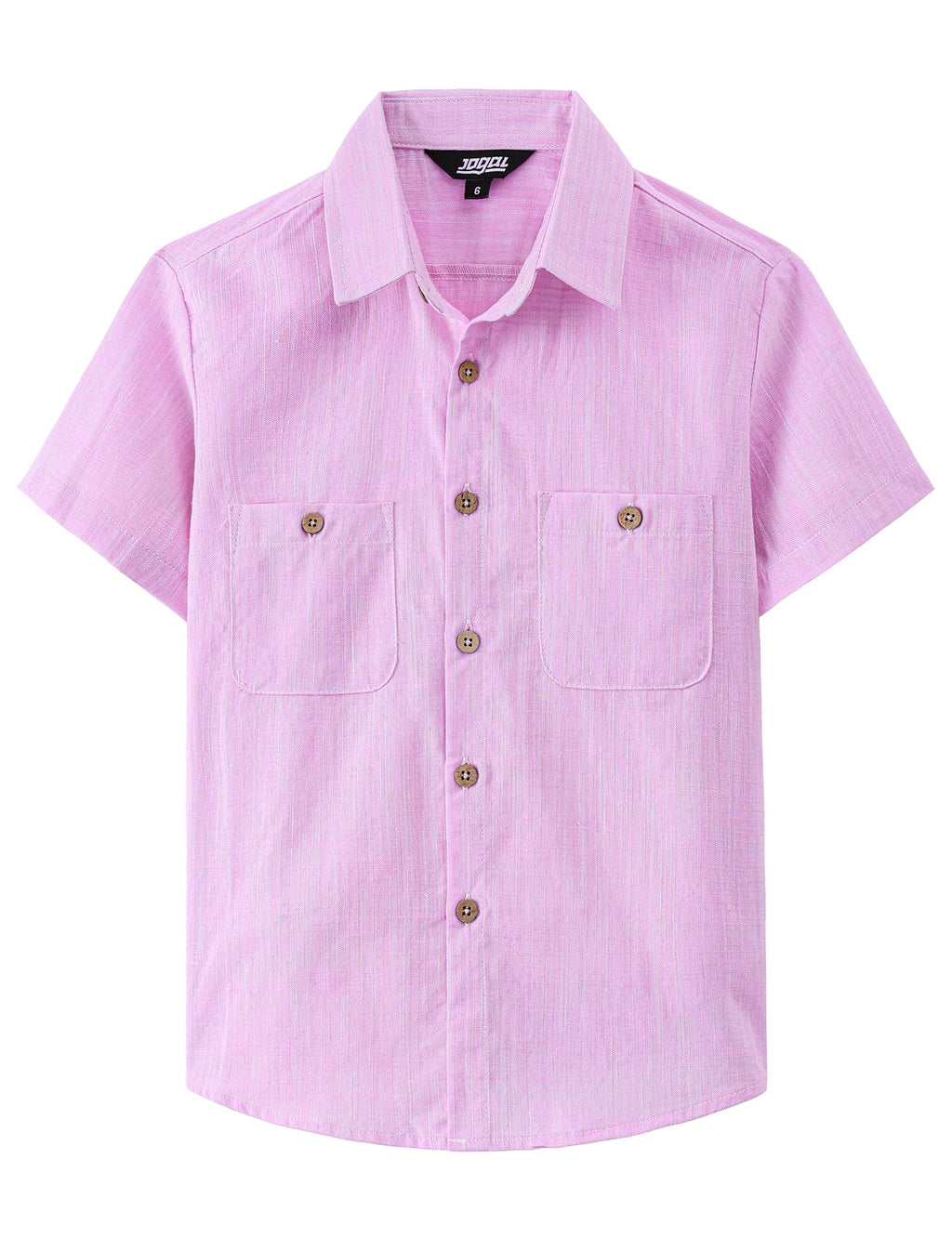 JOGAL Boys Chambray Shirts Short Sleeve Button Down Casual Cotton Woven Shirt with Two Pockets for Kids 6-14 Years