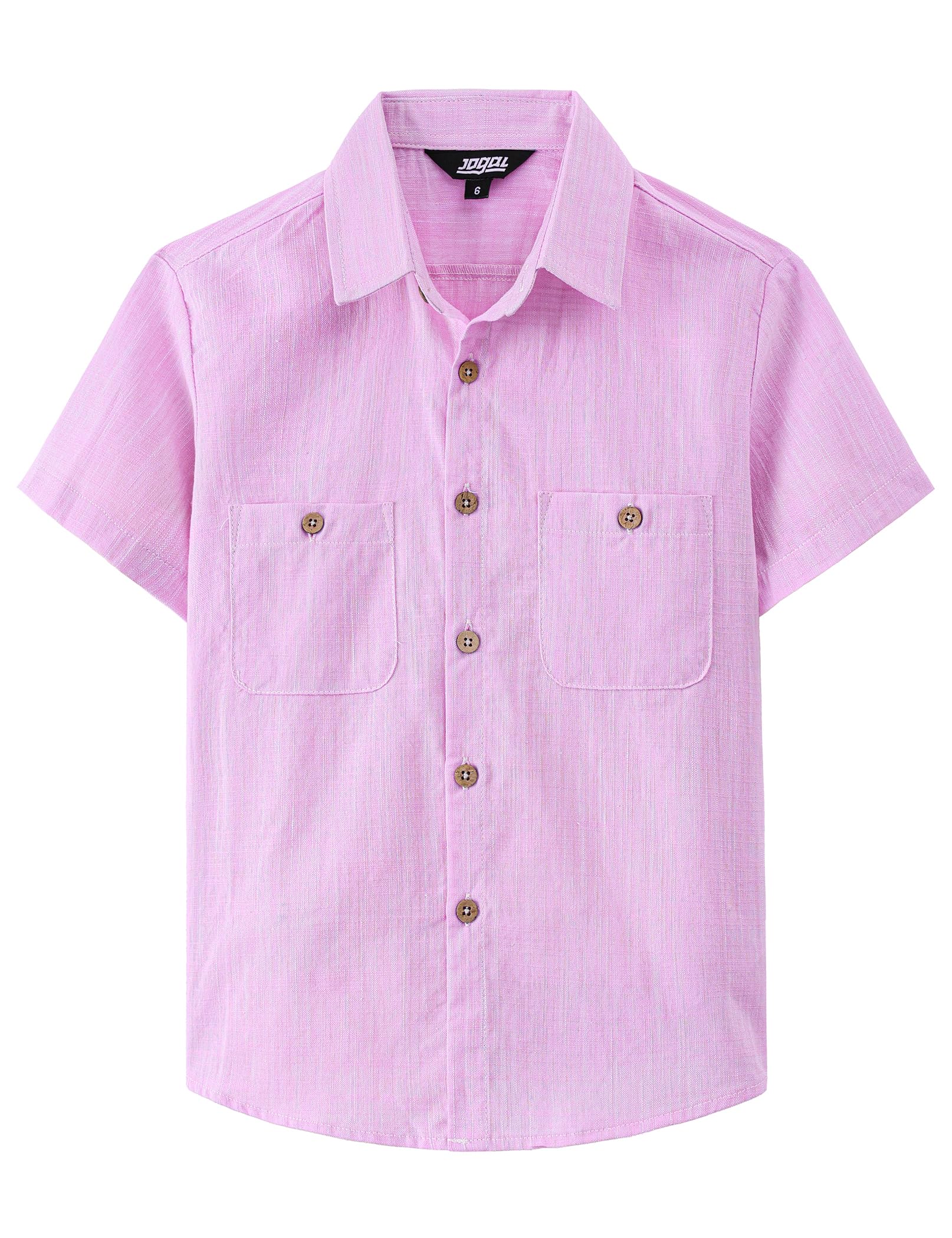 JOGAL Boys Chambray Shirts Short Sleeve Button Down Casual Cotton Woven Shirt with Two Pockets for Kids 6-14 Years