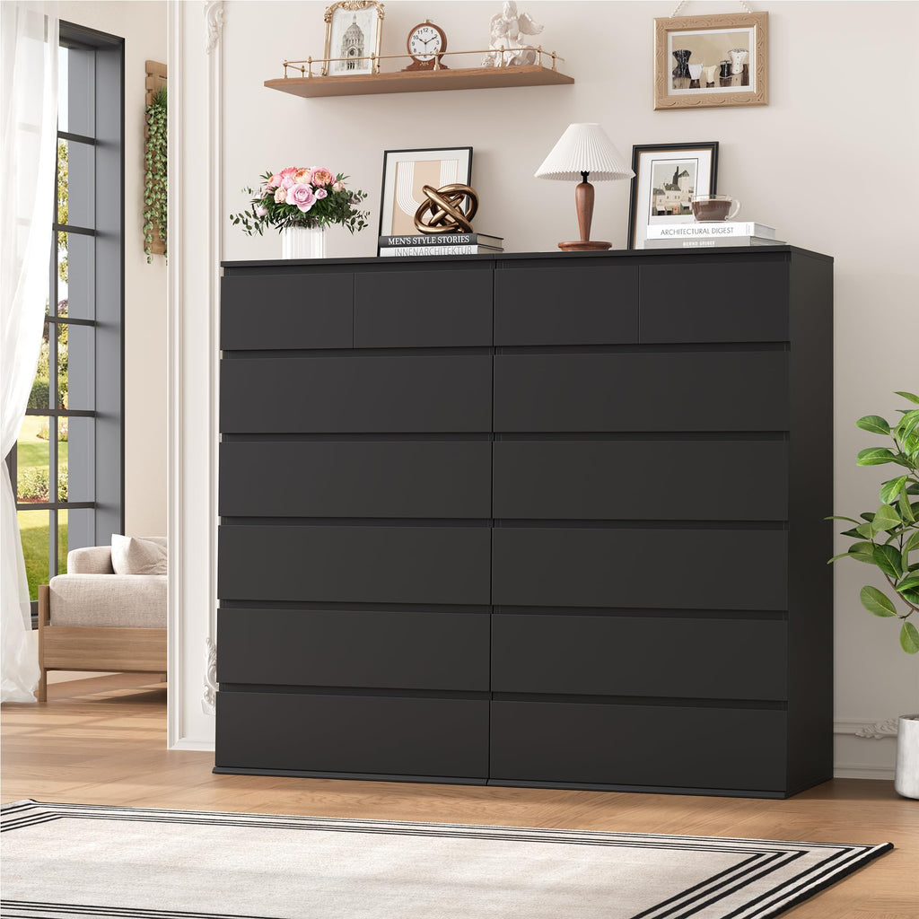 FOTOSOK 7 Drawer Dresser, Black Dresser Tall Dresser, 23.6W x 15.7D x 46.7H in Black Chest of Drawers with Large Storage Space for Home